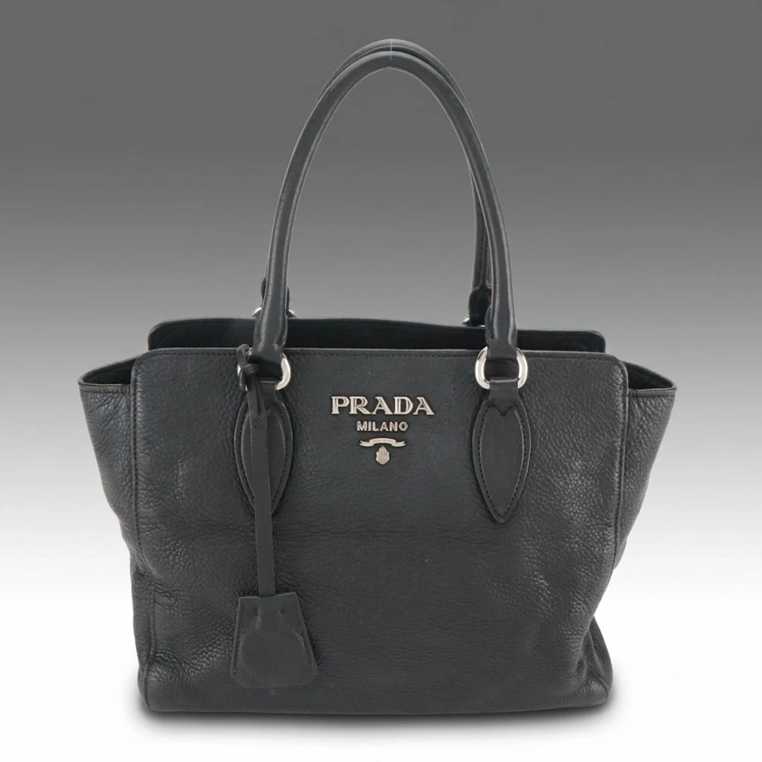 Prada Black Vitello Daino Leather Two-Way Tote Bag