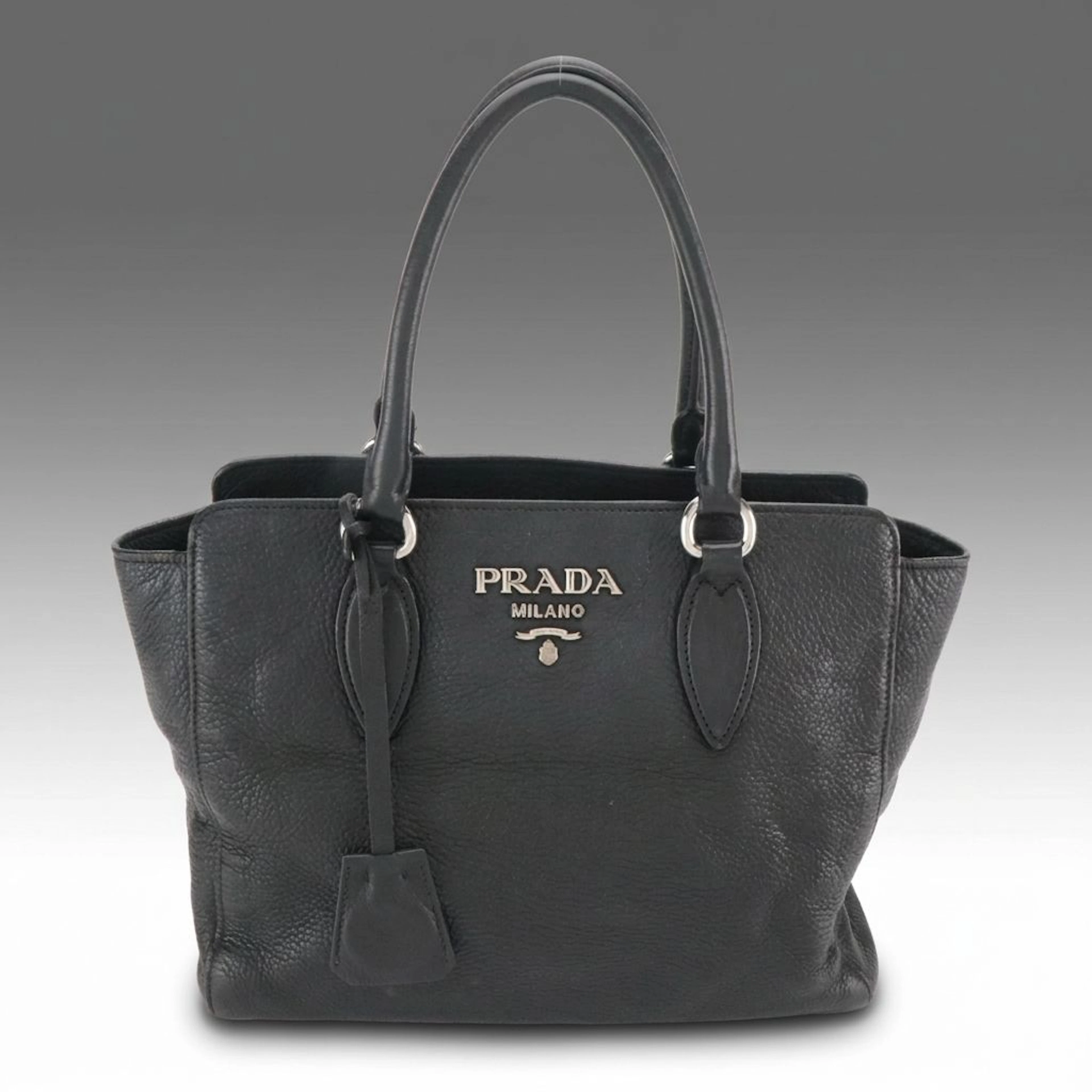 Prada Black Vitello Daino Leather Two-Way Tote Bag