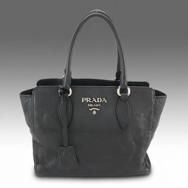 Prada Black Vitello Daino Leather Two-Way Tote Bag