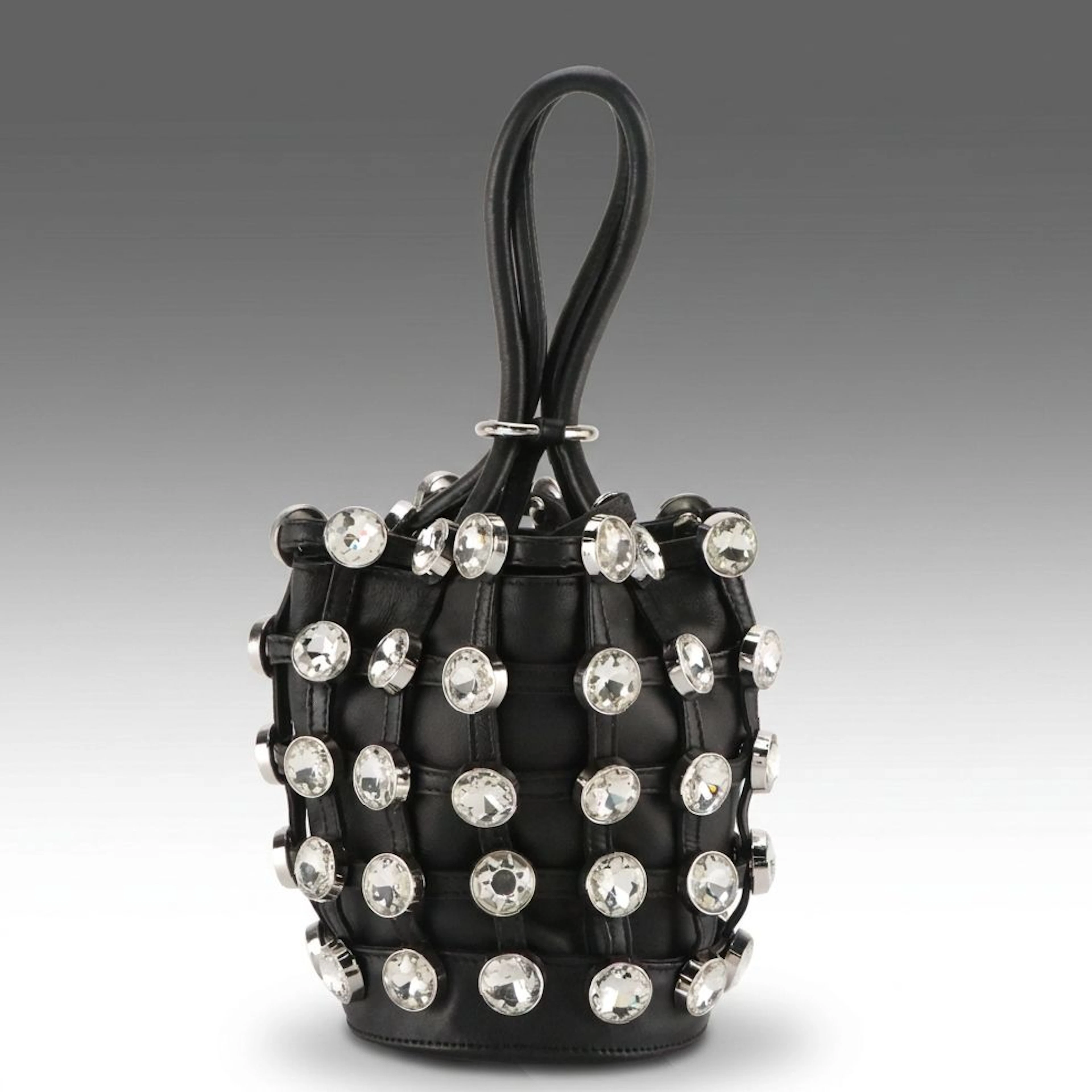 Alexander Wang Roxy Cage Crystal Mini Bucket Bag in Italian Leather