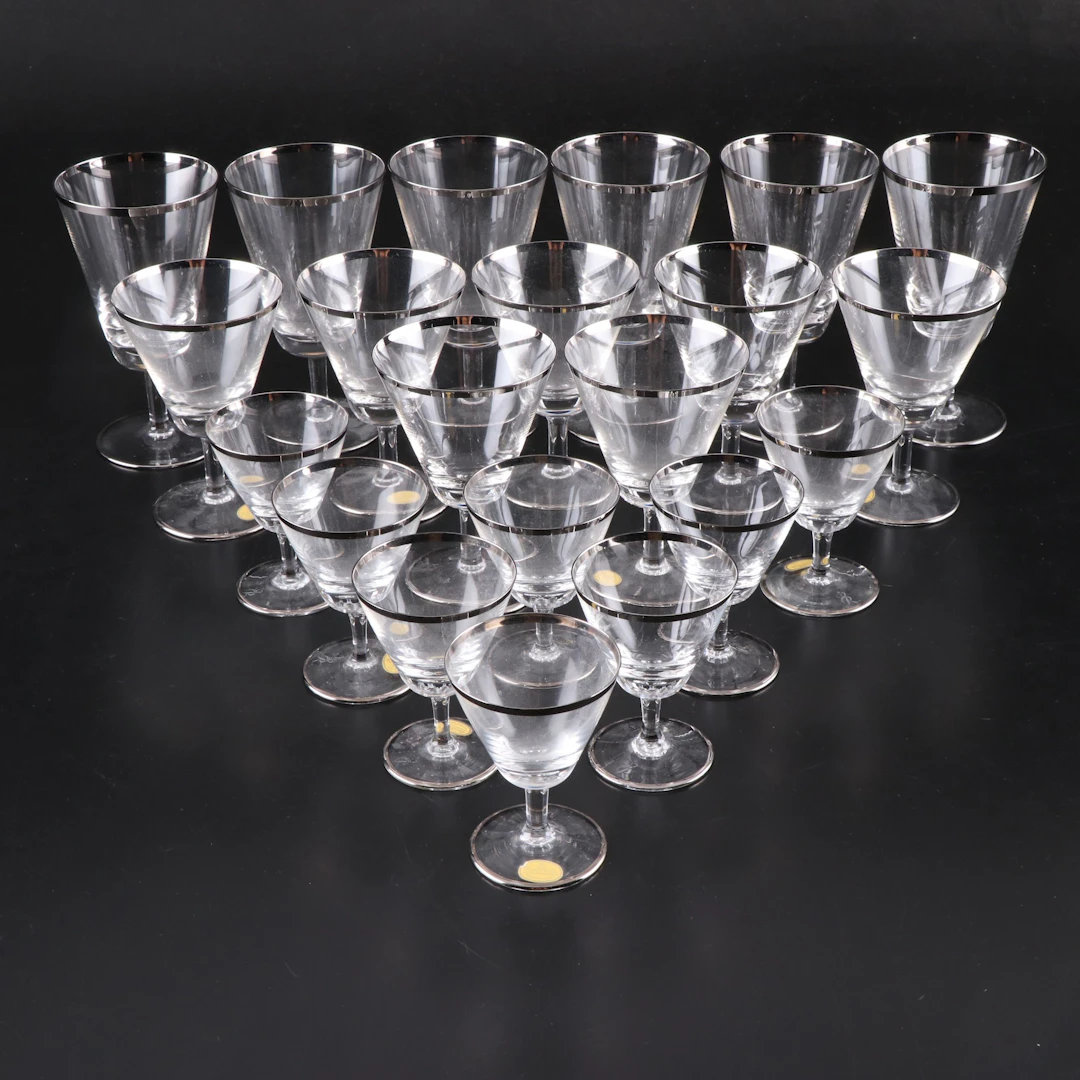 Rosenthal "Platinum Band" Glass Water Goblets with More Stemware, 20th Century