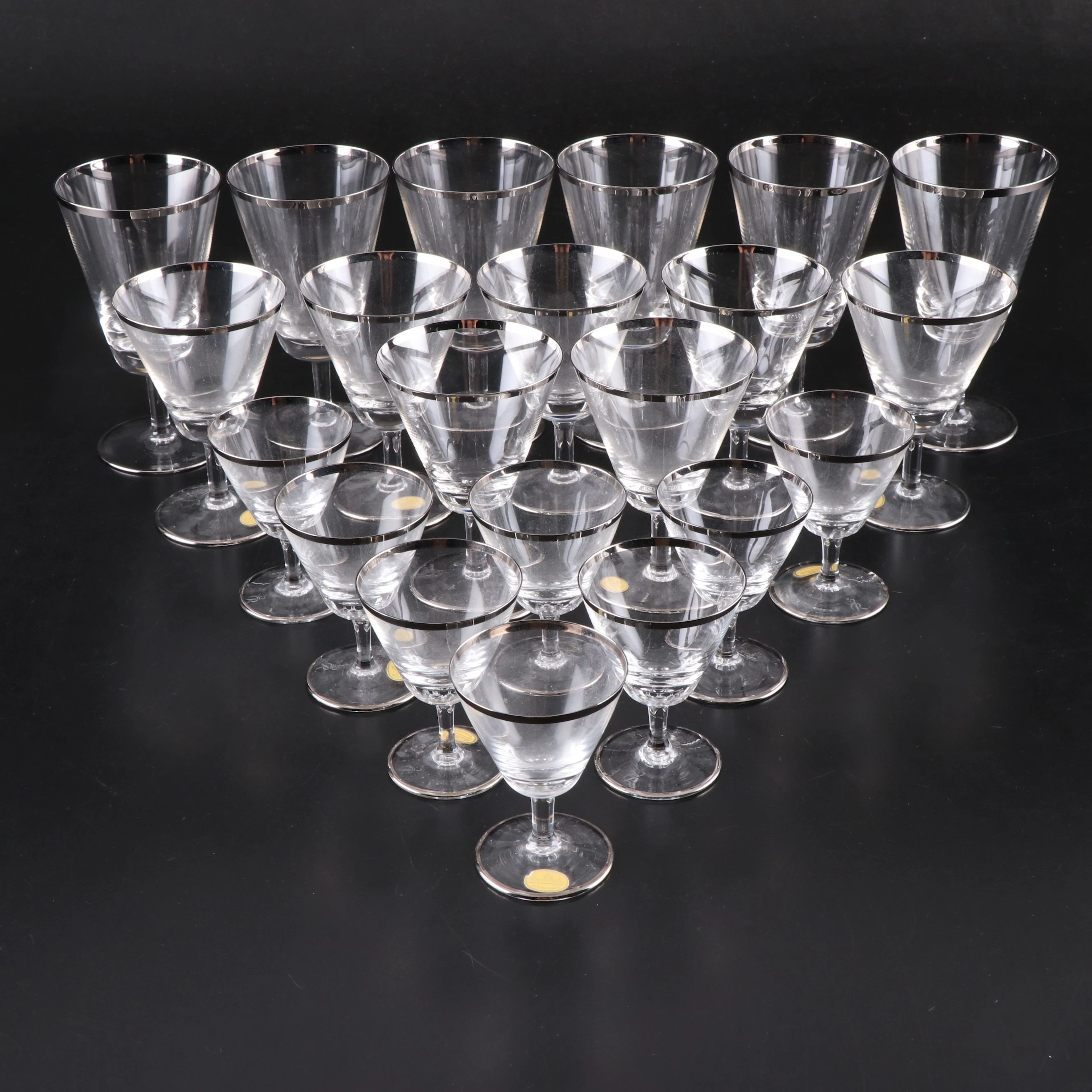 Rosenthal "Platinum Band" Glass Water Goblets with More Stemware, 20th Century