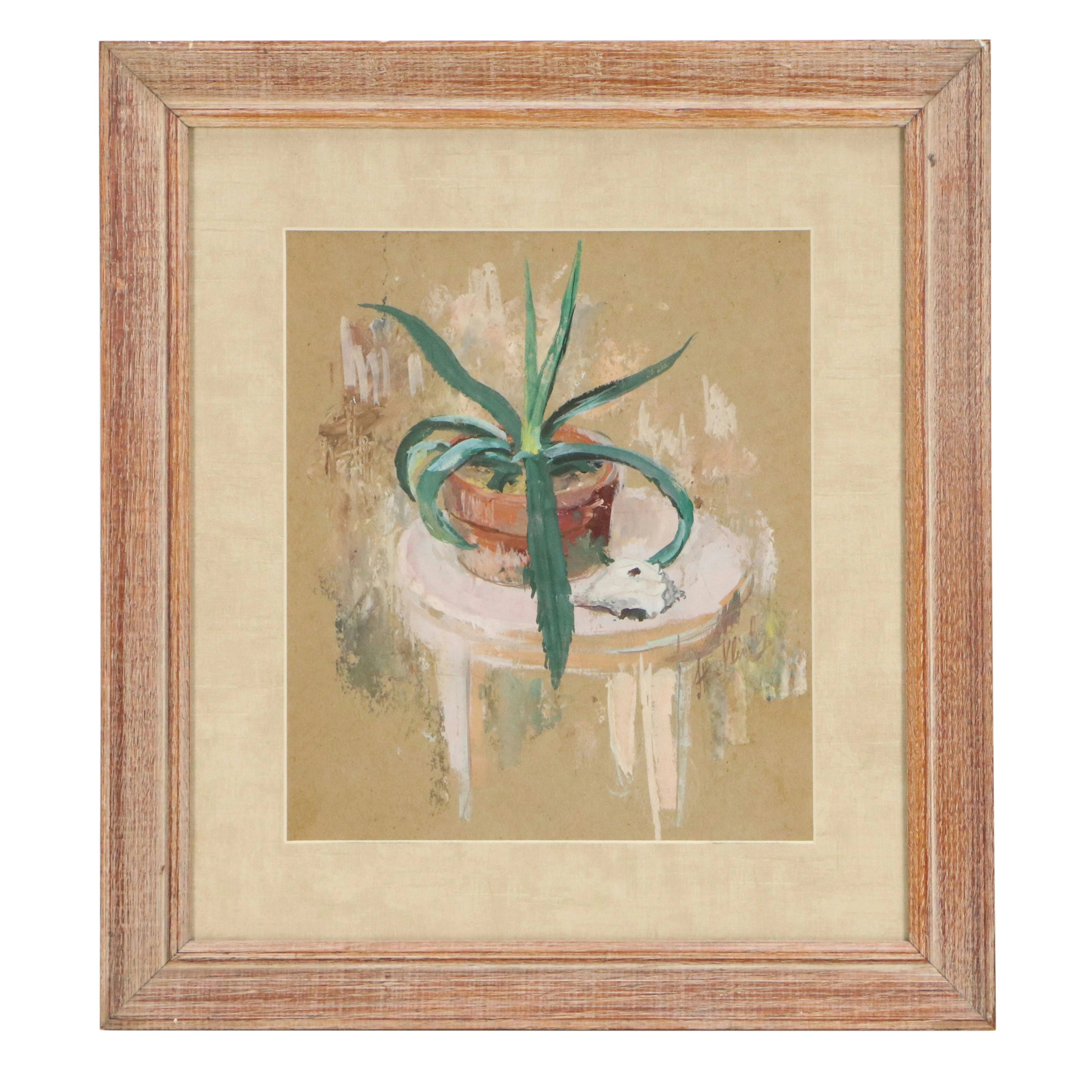Stylized Still Life Gouache Painting of Aloe Plant