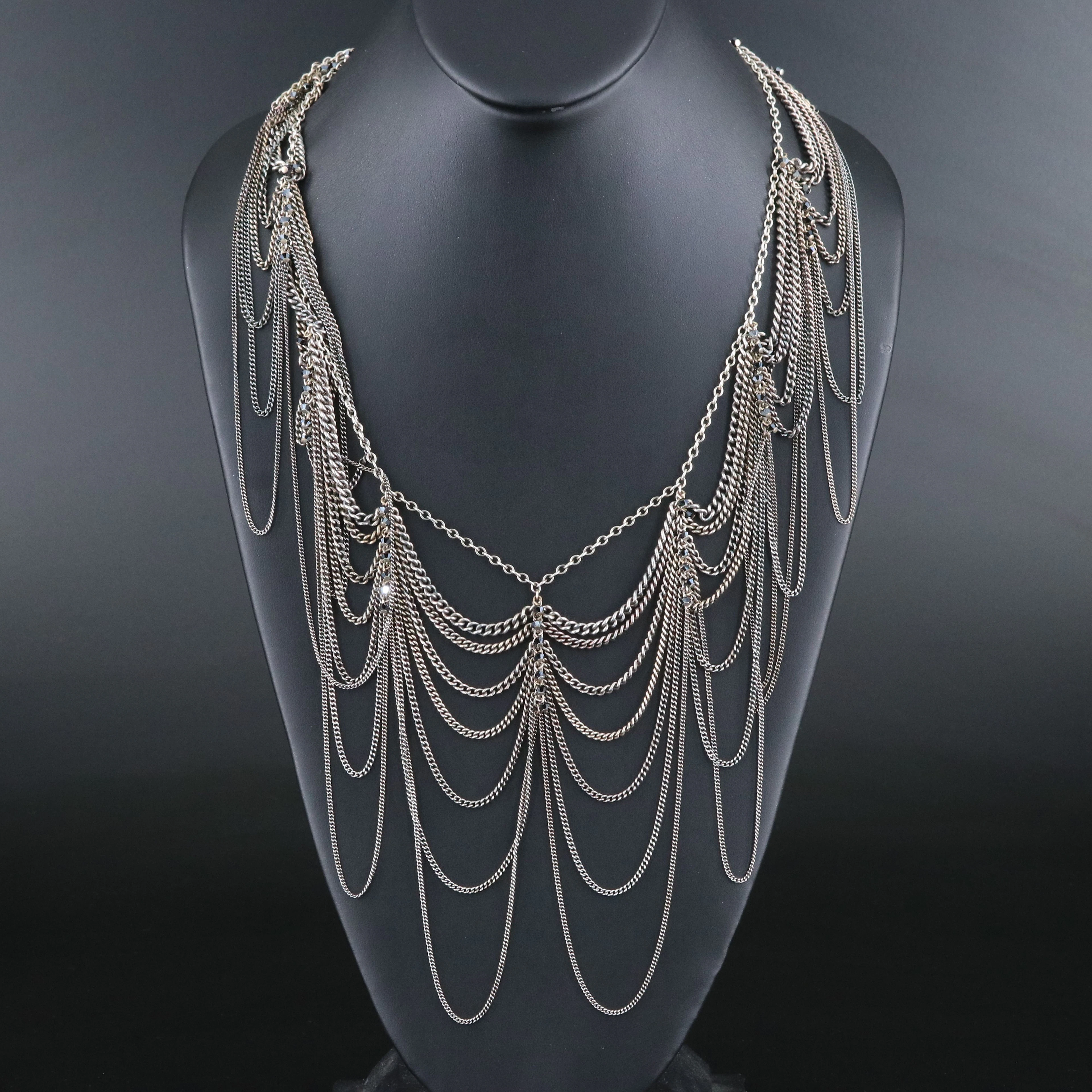 Sterling Festoon Necklace with Glass Beads