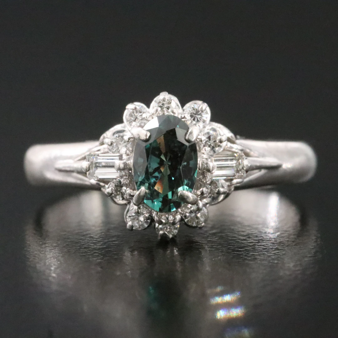 Platinum Alexandrite and Diamond Ring
