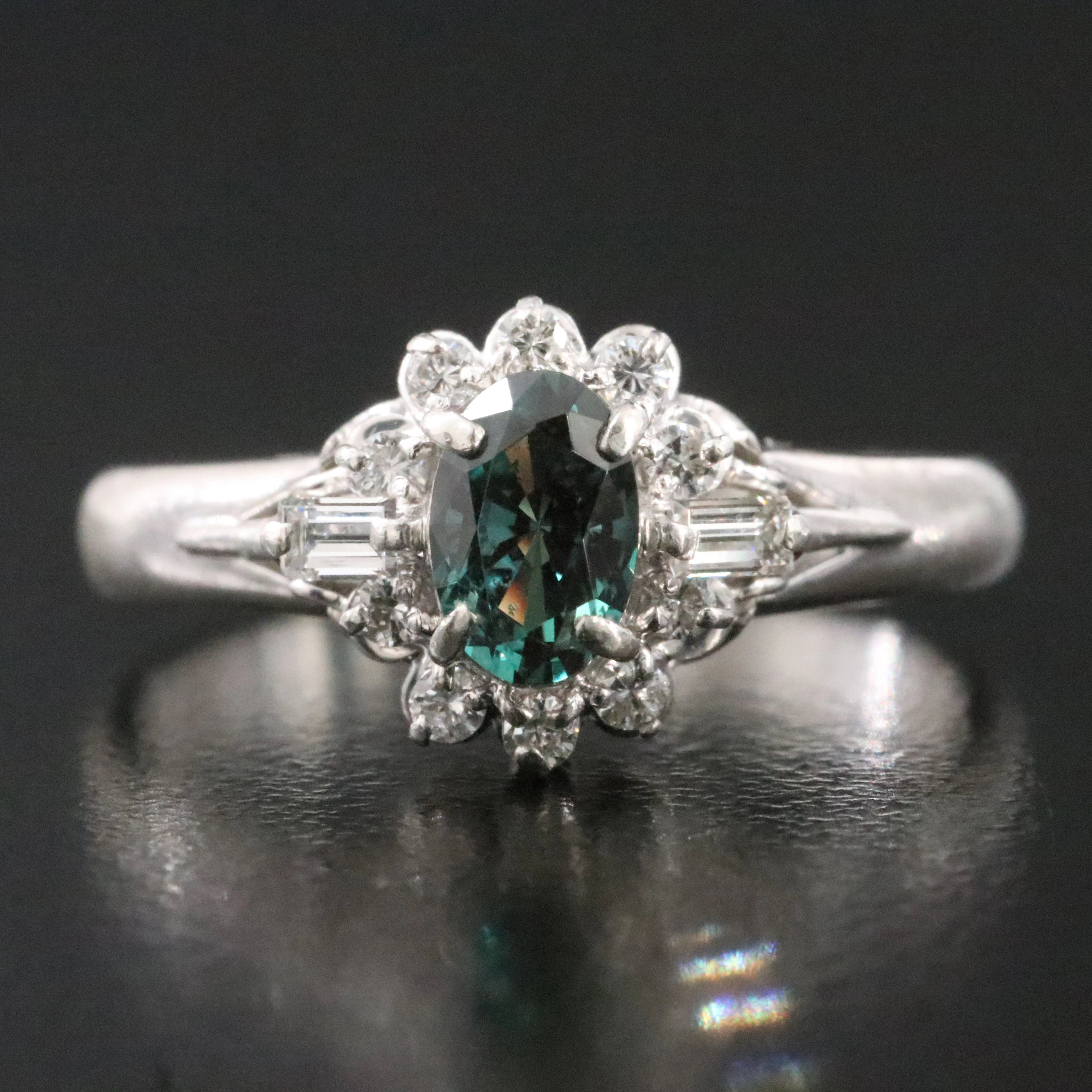 Platinum Alexandrite and Diamond Ring