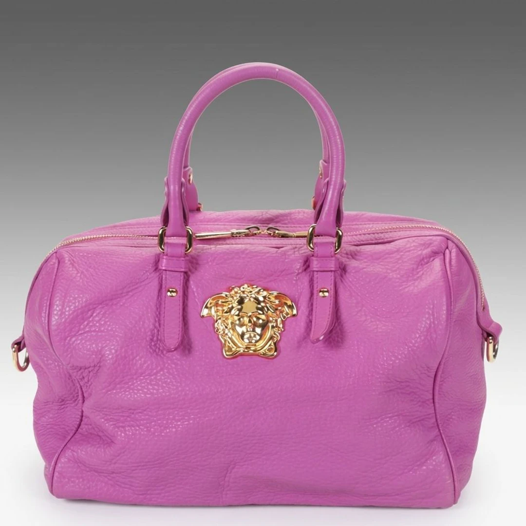 Gianni Versace Medusa Two-Way Boston Bag in Pink Leather