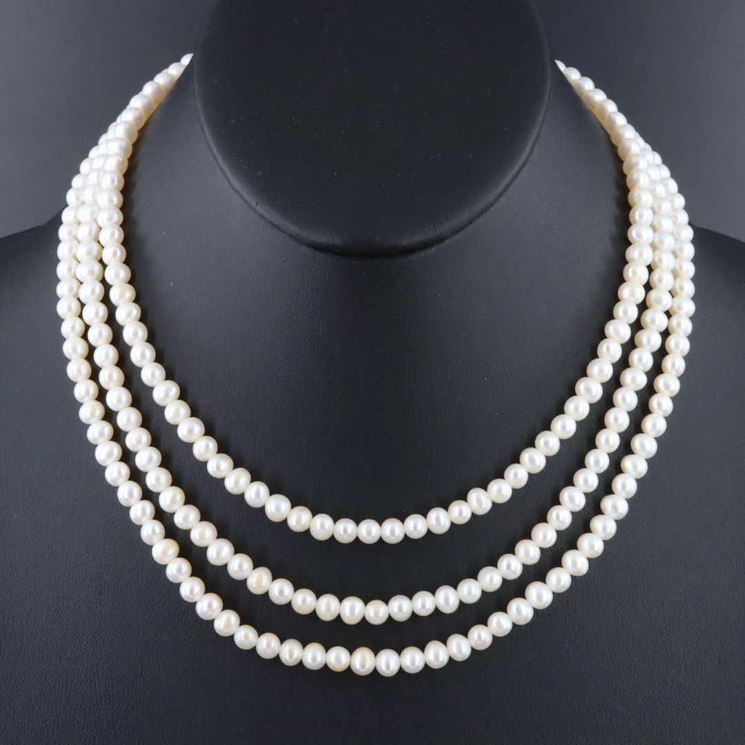 Triple Strand Pearl Necklace with 14K Clasp