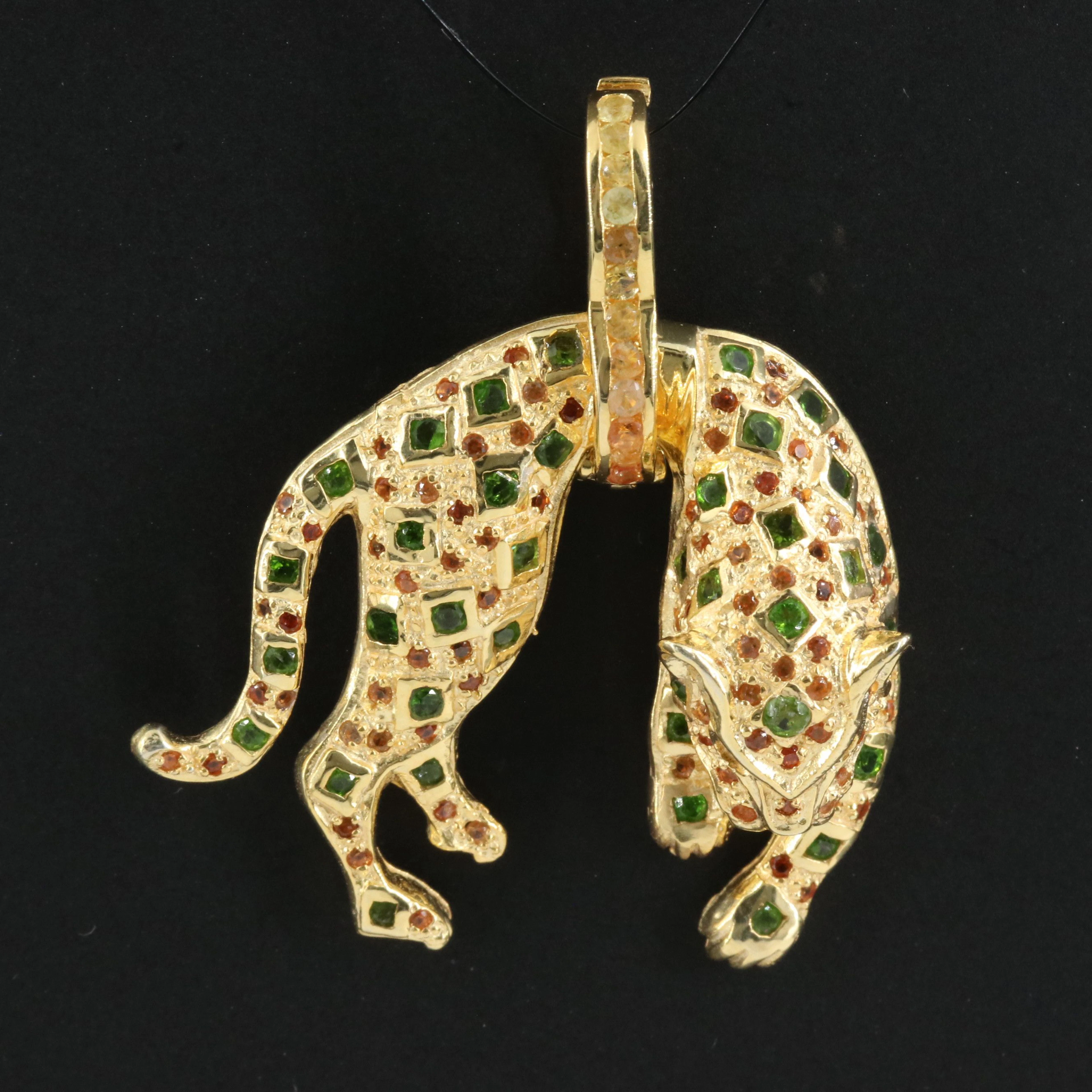 Sterling Gold Tone Dipside and Citrine Jaguar Pendant