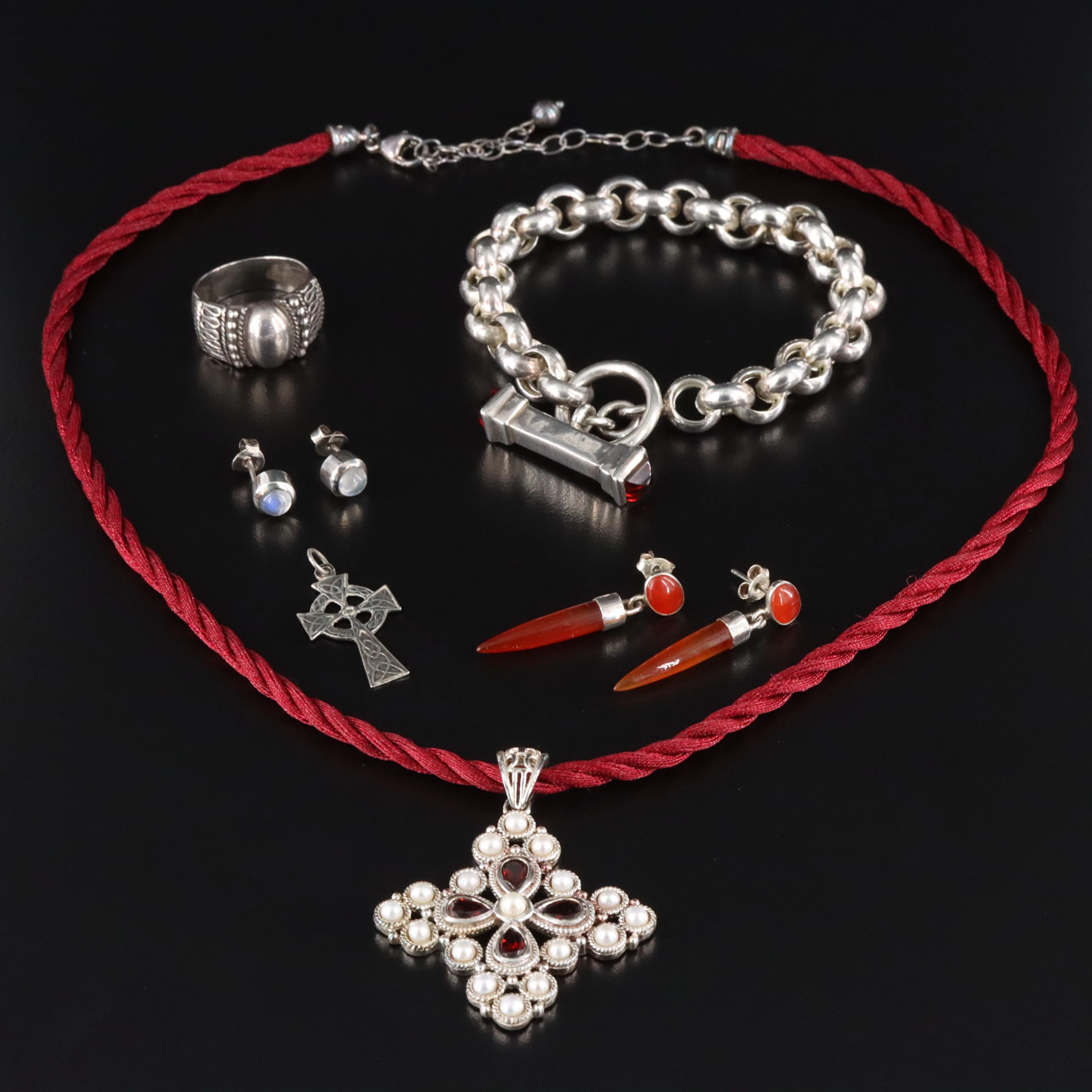 Garnet, Pearl, Carnelian and Celtic Cross Featured in Sterling Jewelry