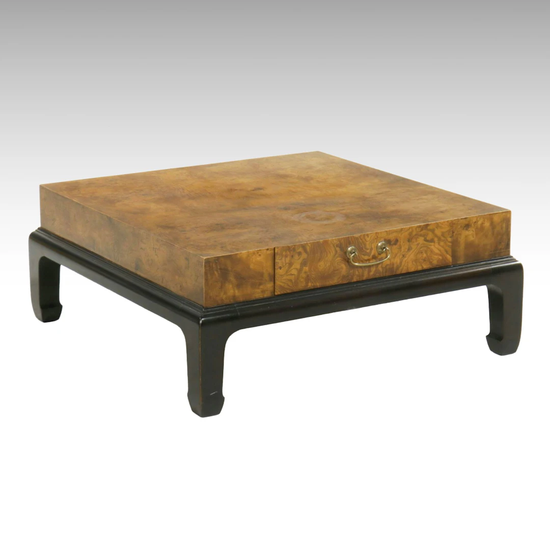 Hekman Chinoiserie Style Burl and Wood Coffee Table, Late 20th Century