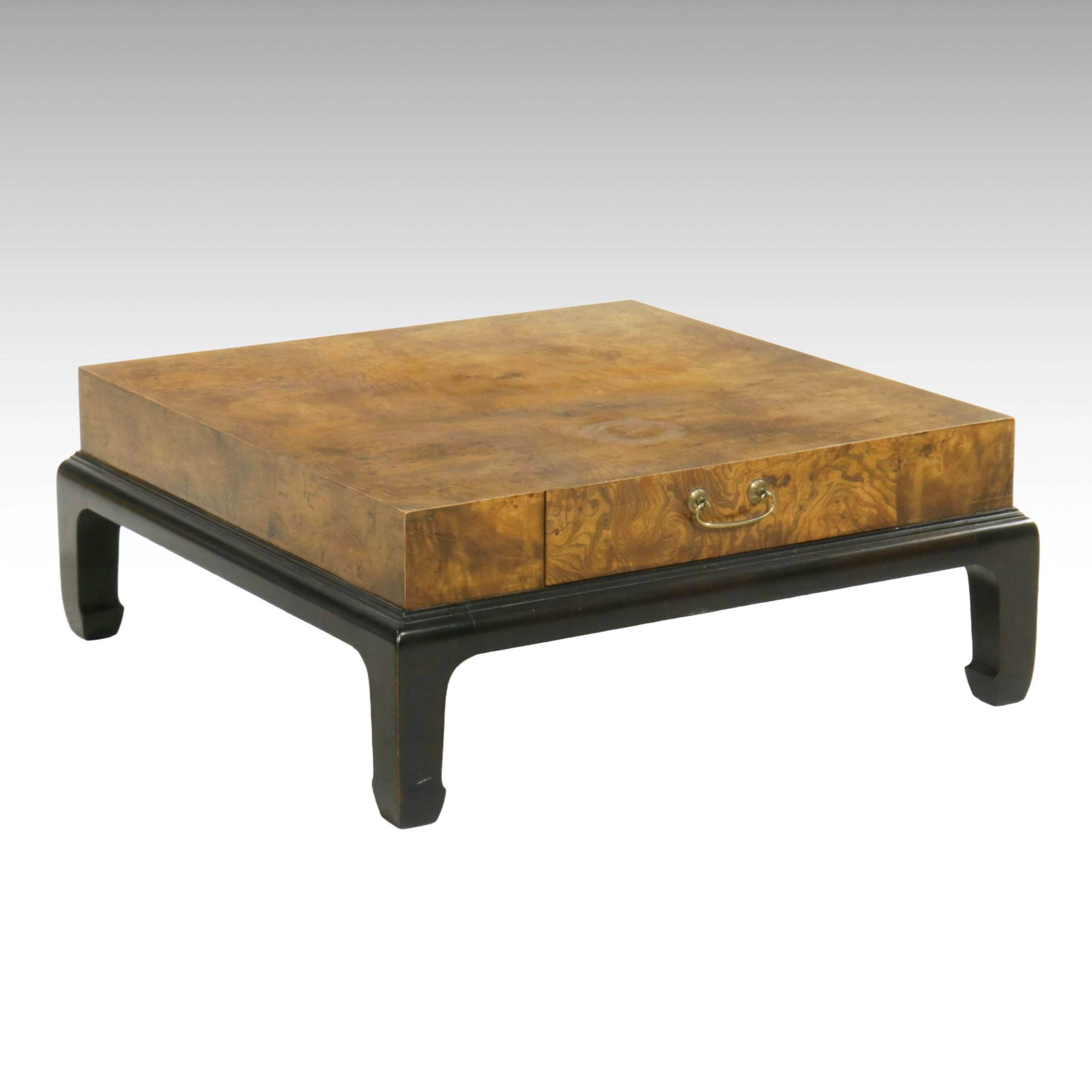 Hekman Chinoiserie Style Burl and Wood Coffee Table, Late 20th Century