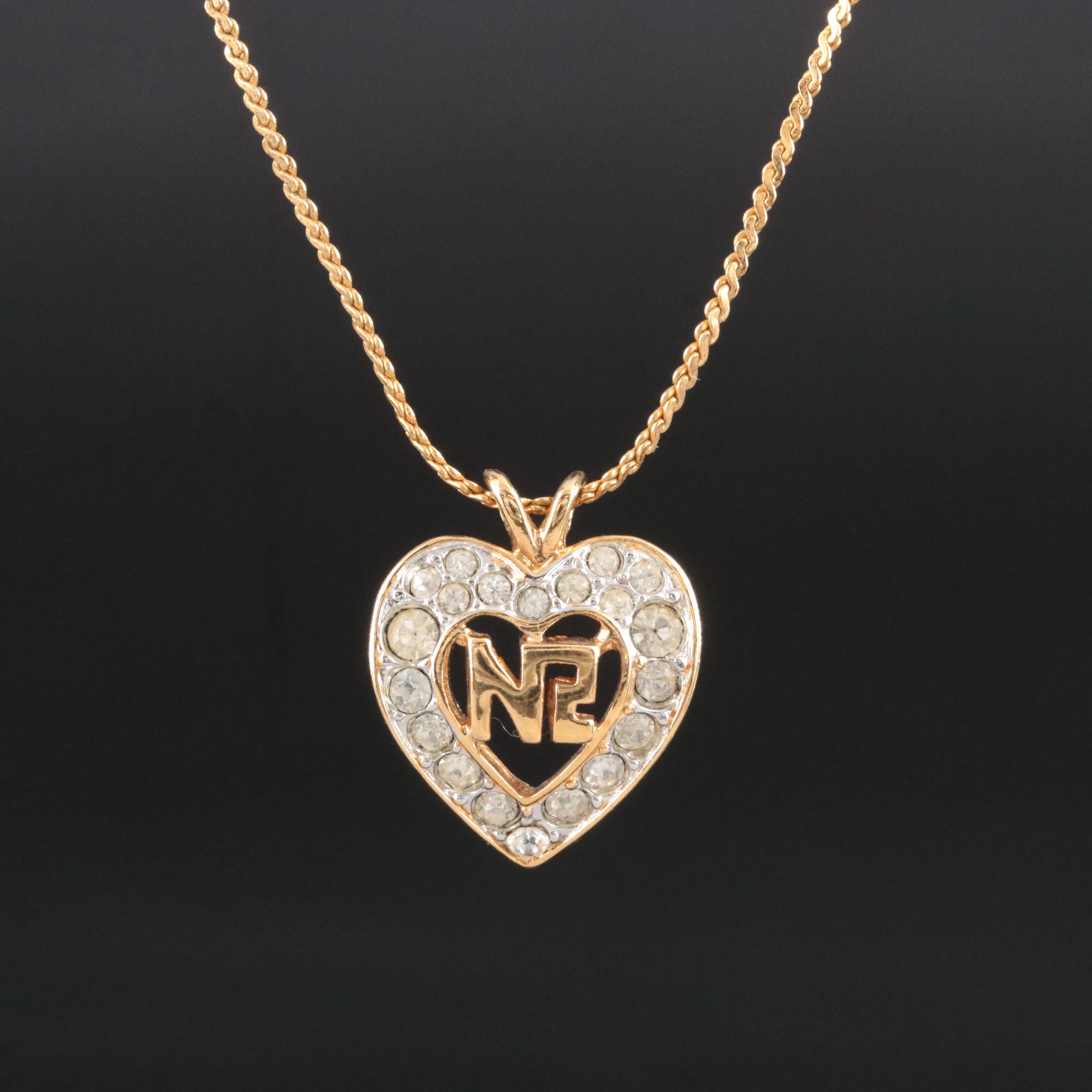 Nina Ricci Rhinestone Heart Necklace