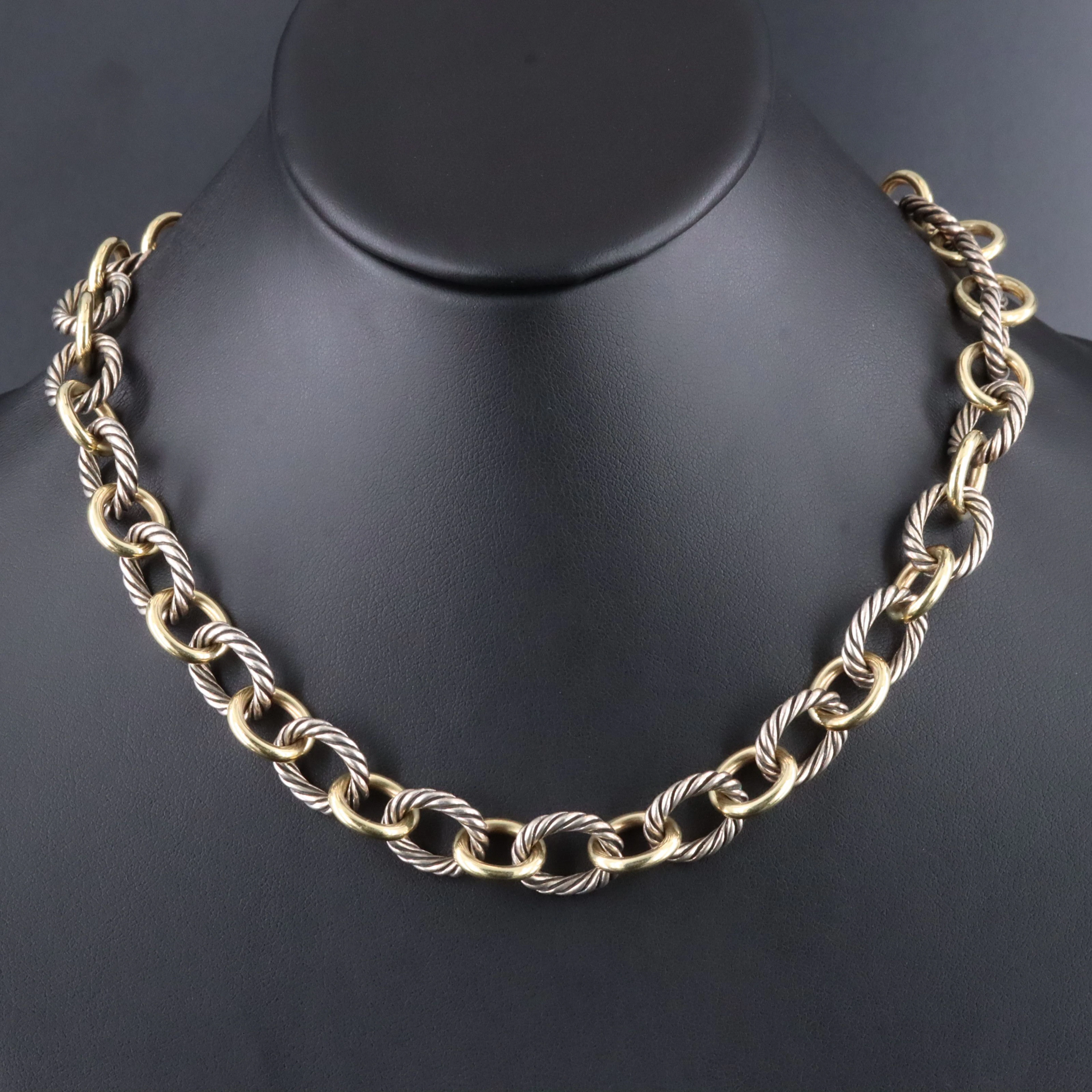 David Yurman Sterling and 18K Bonded Gold Oval Link Necklace