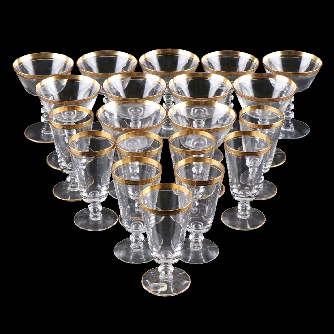 Gold Encrusted Champagne and Iced Tea Glasses, Mid to Late 20th Century