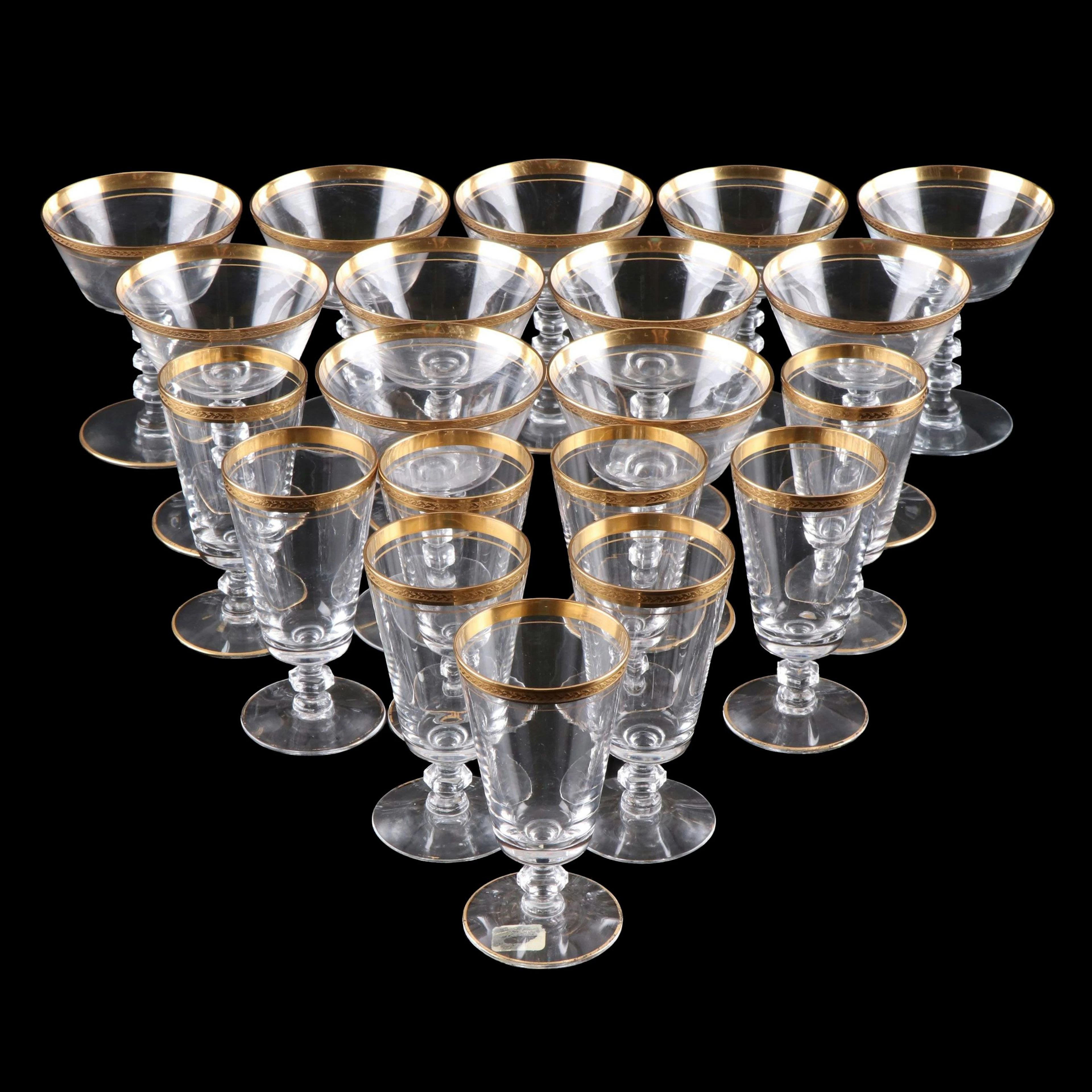 Gold Encrusted Champagne and Iced Tea Glasses, Mid to Late 20th Century