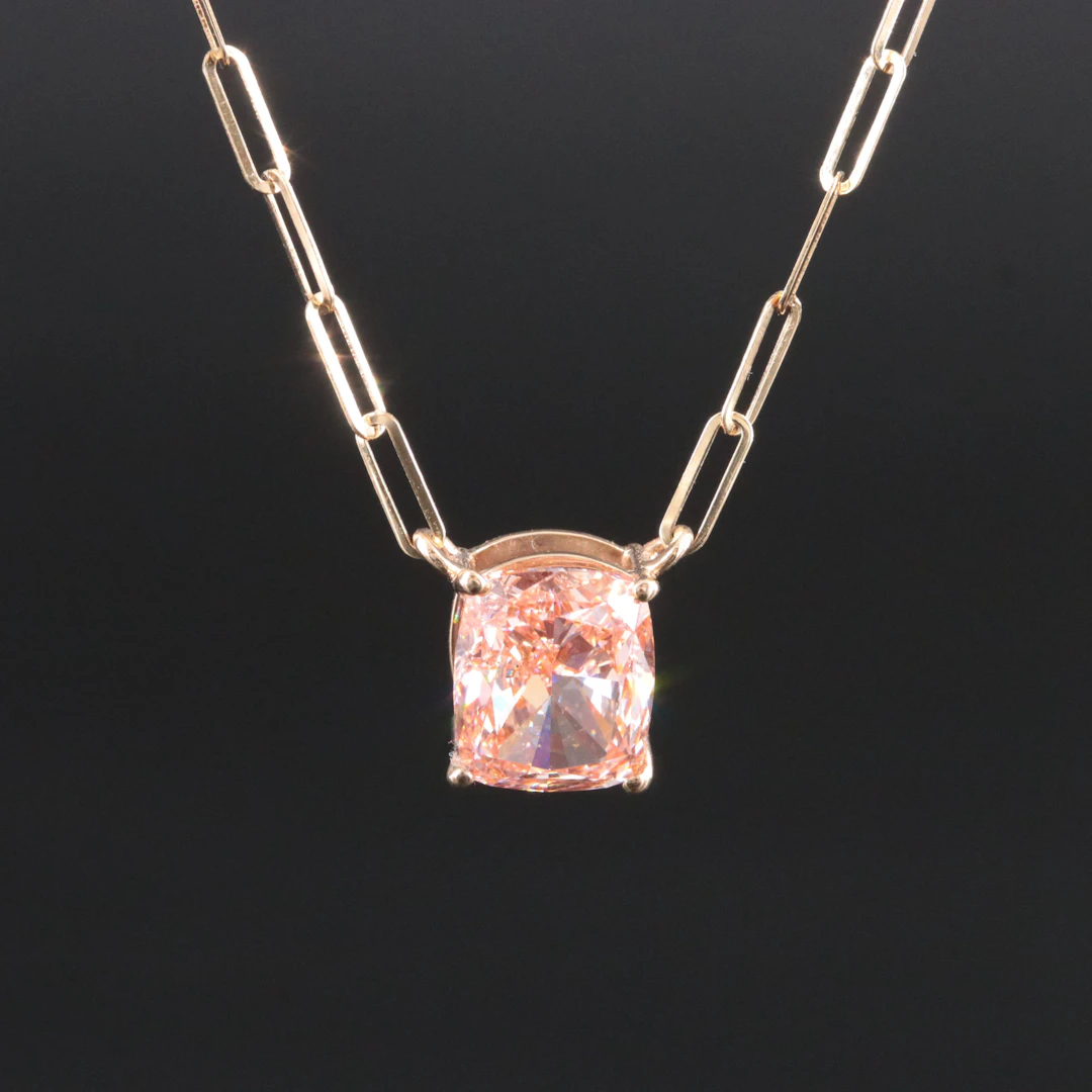 14K 3.01 CT Lab Grown Fancy Brownish Orange Diamond Necklace with IGI Report