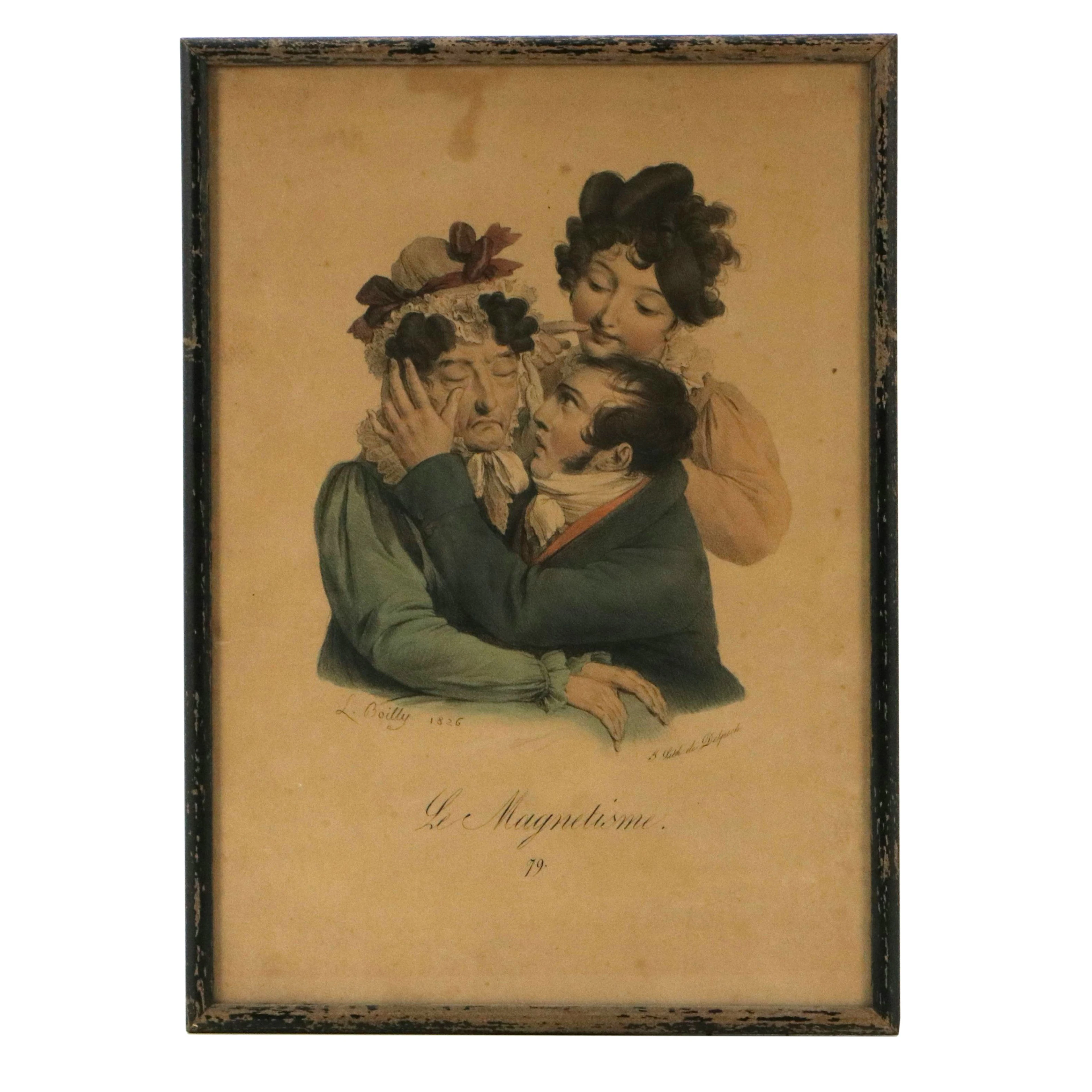 Louis-Léopold Boilly Hand-Colored Lithograph "Le Magnétisme," 1826