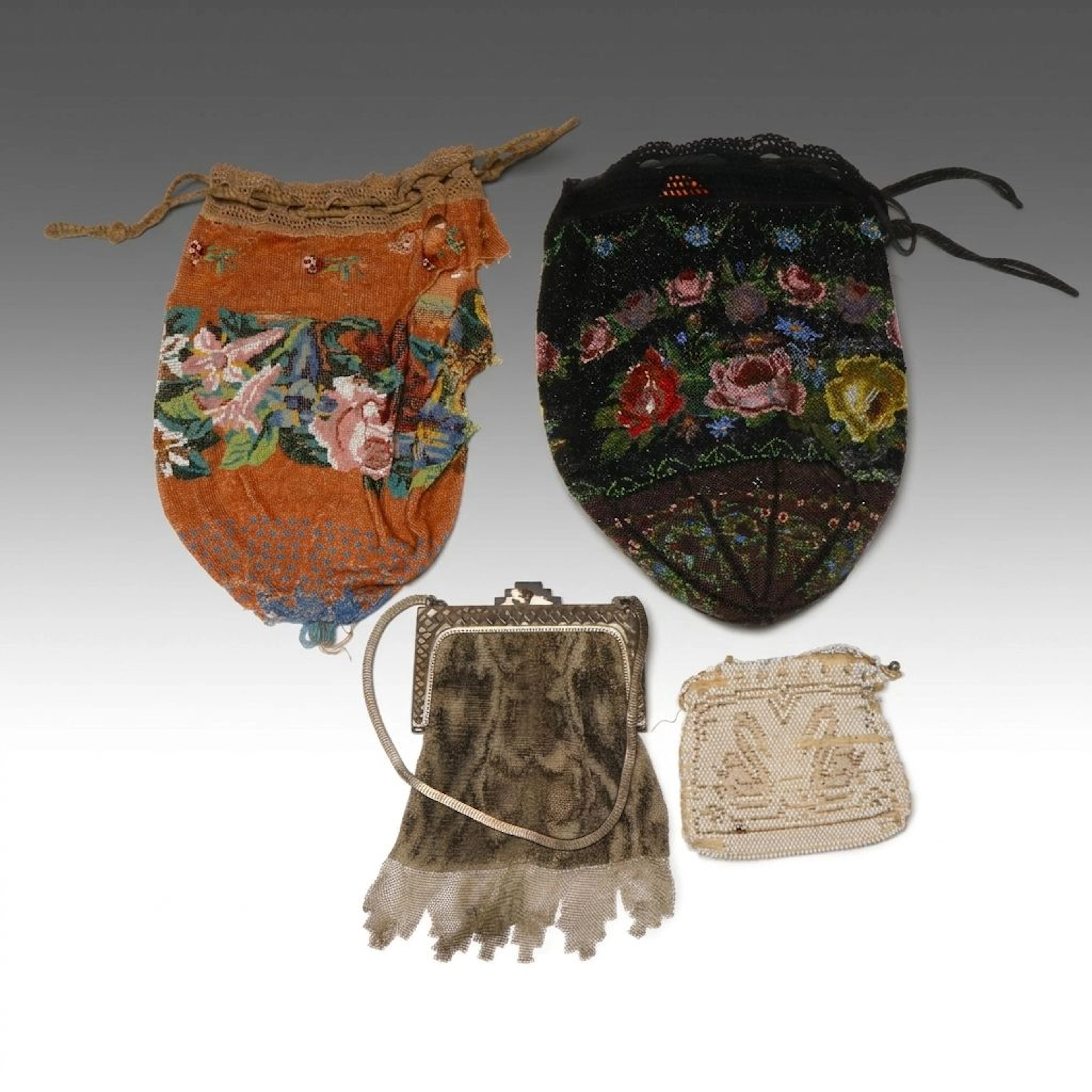 Whiting & Davis Art Deco Enamel Mesh Purse, Other Beaded Reticules, Coin Purse
