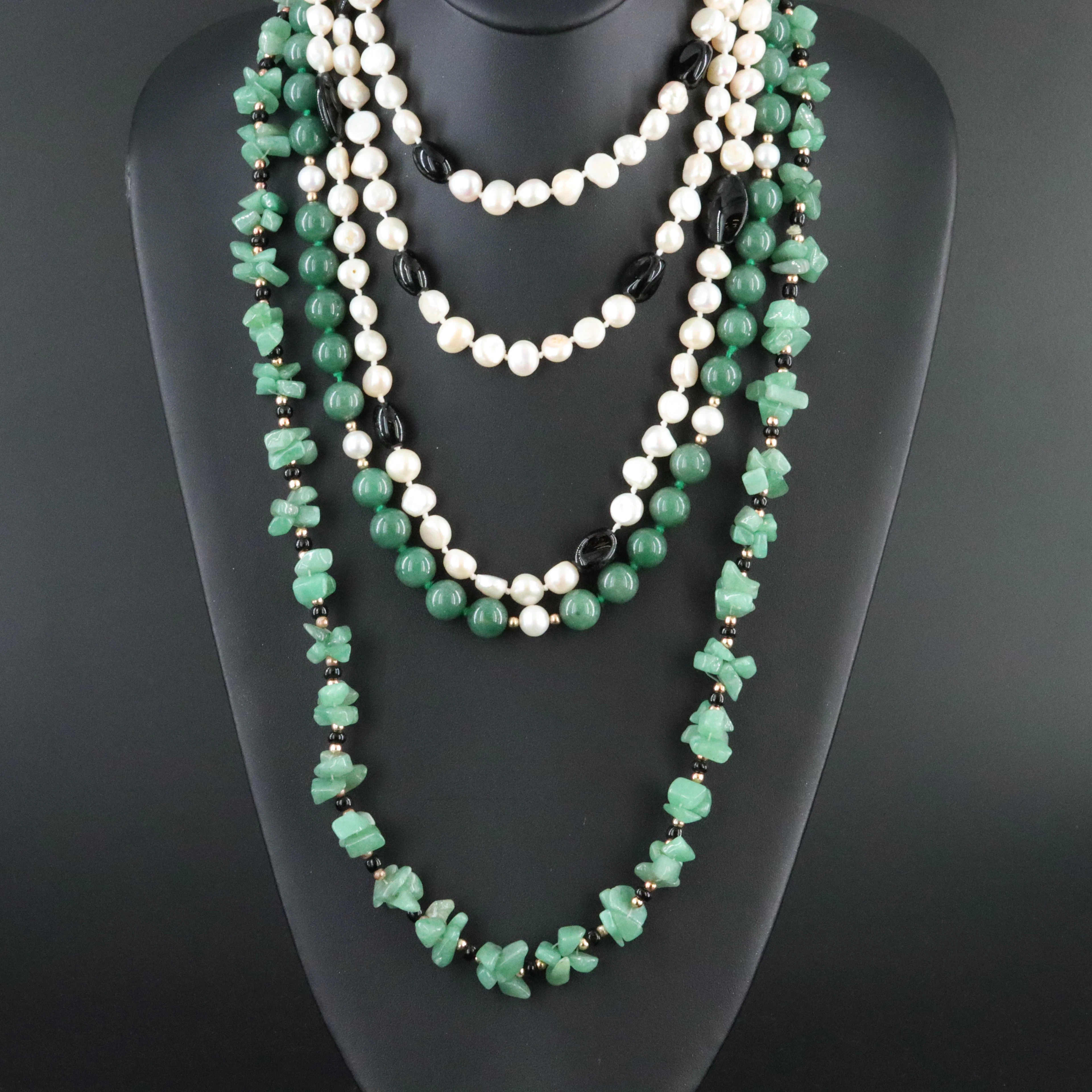 Pearl, Aventurine, and Obsidian Necklaces