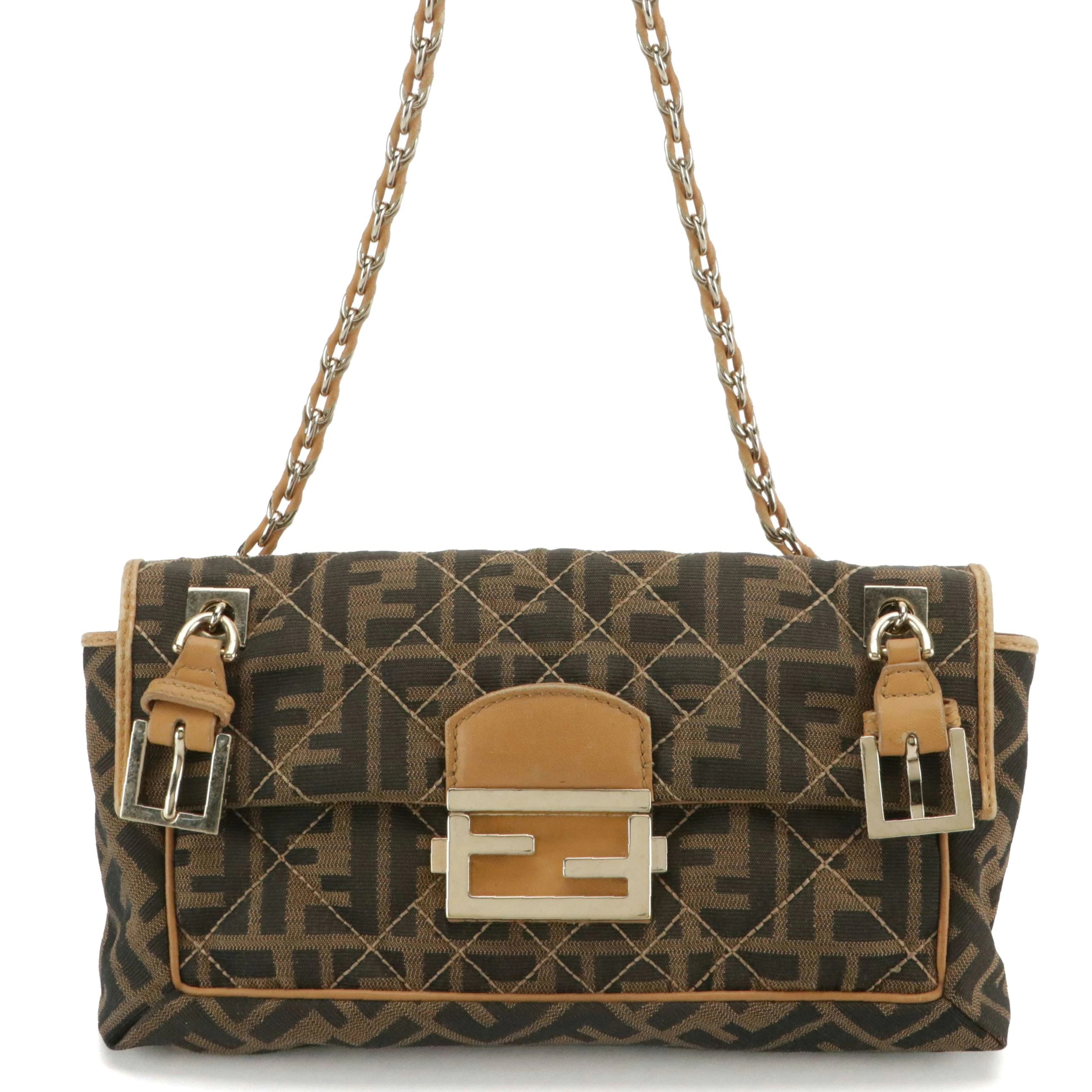 Fendi Baguette Chain Flap Bag 8BT139 in Quilted Zucca Canvas