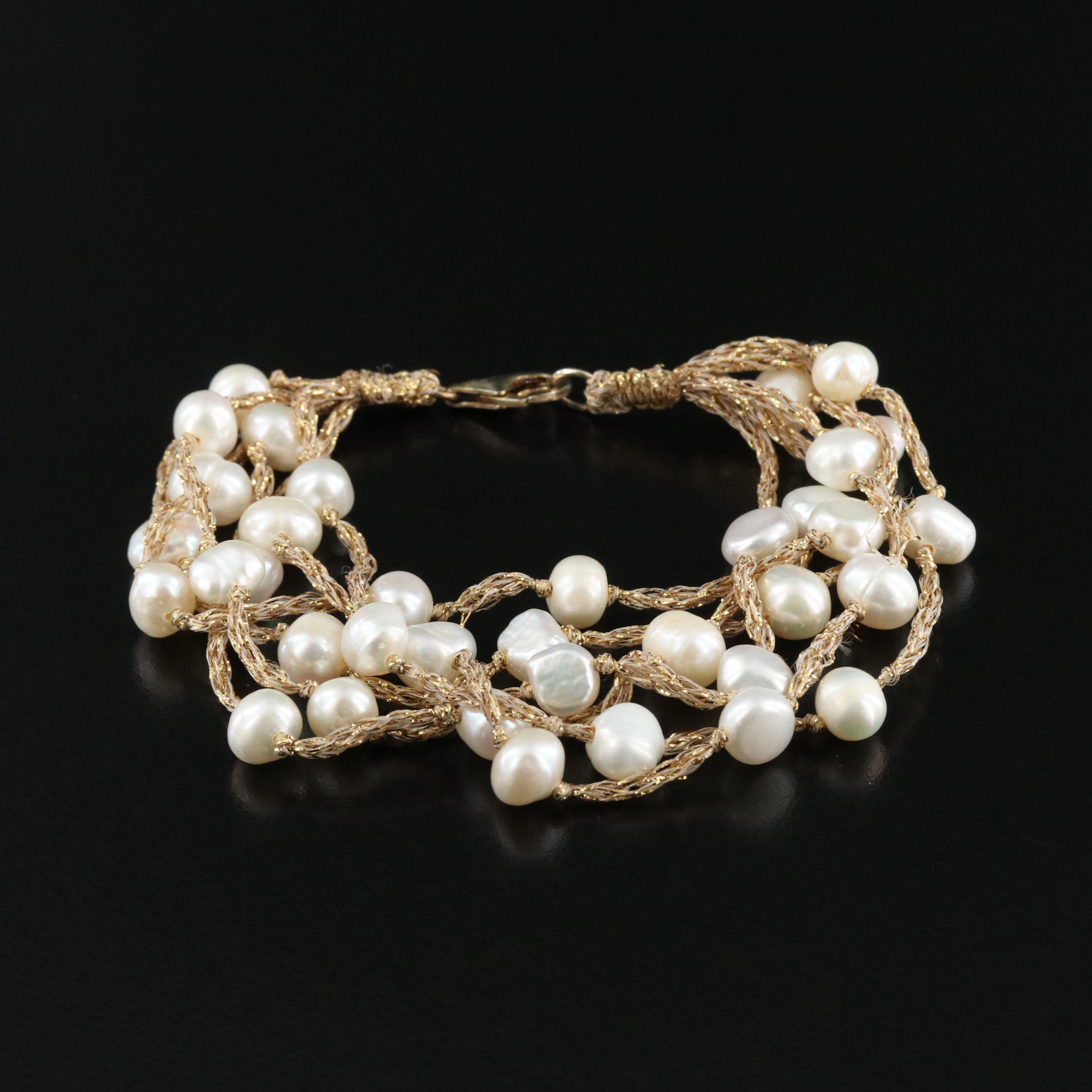 Pearl Station Bracelet with Sterling Clasp