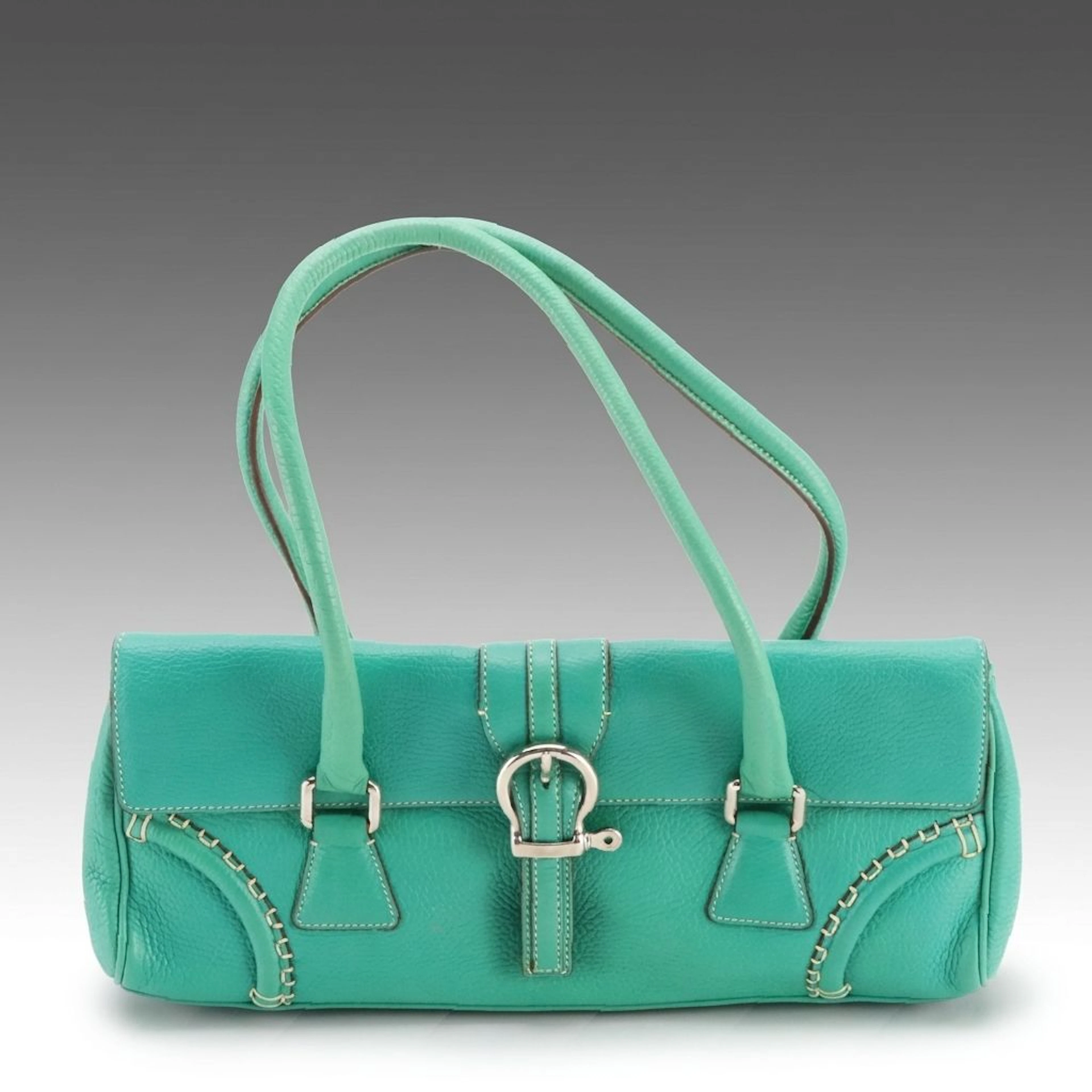 Burberry Calfskin Pebble Grain Leather East West Shoulder Bag