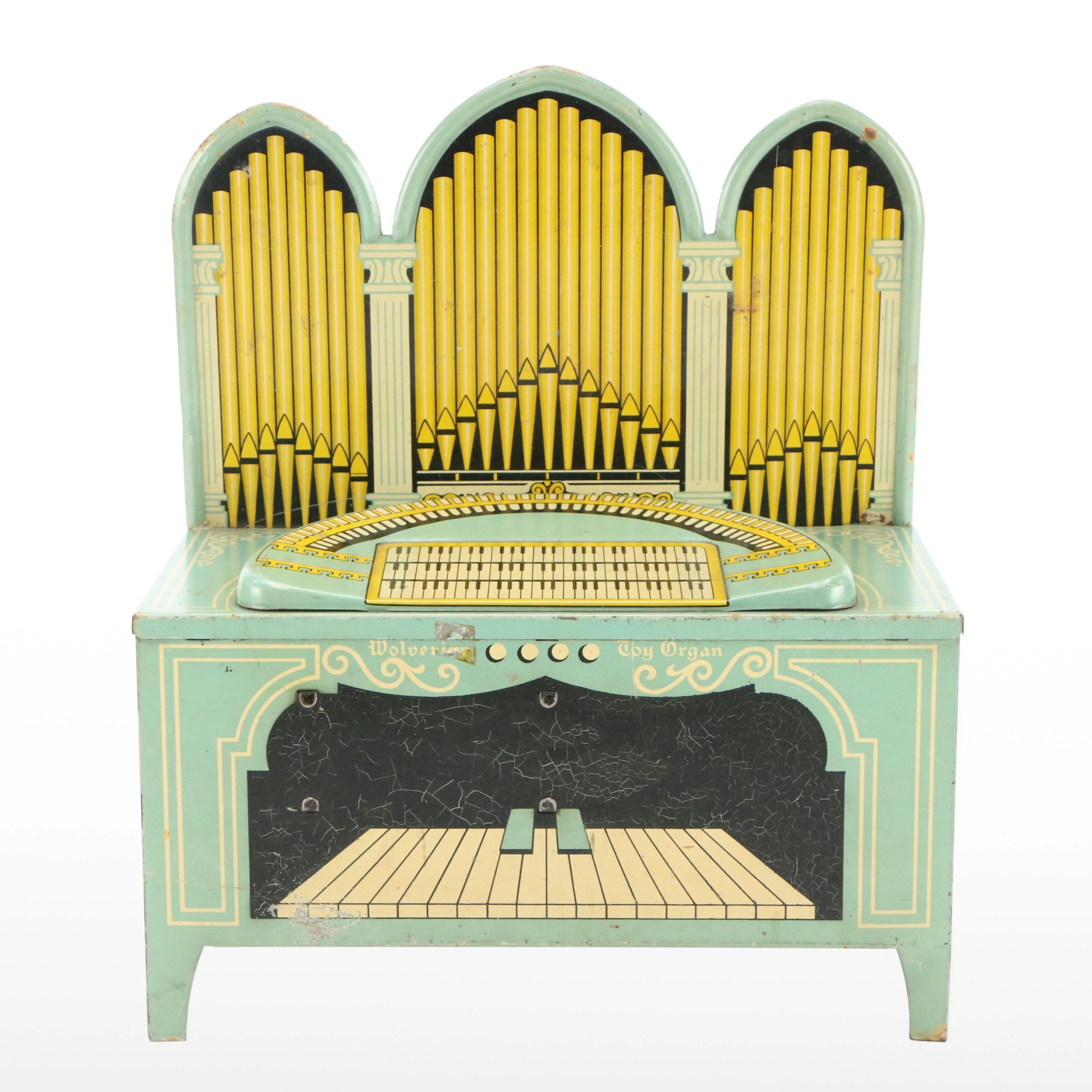 Wolverine Crank Organ Tin Litho Toy, Mid-20th Century