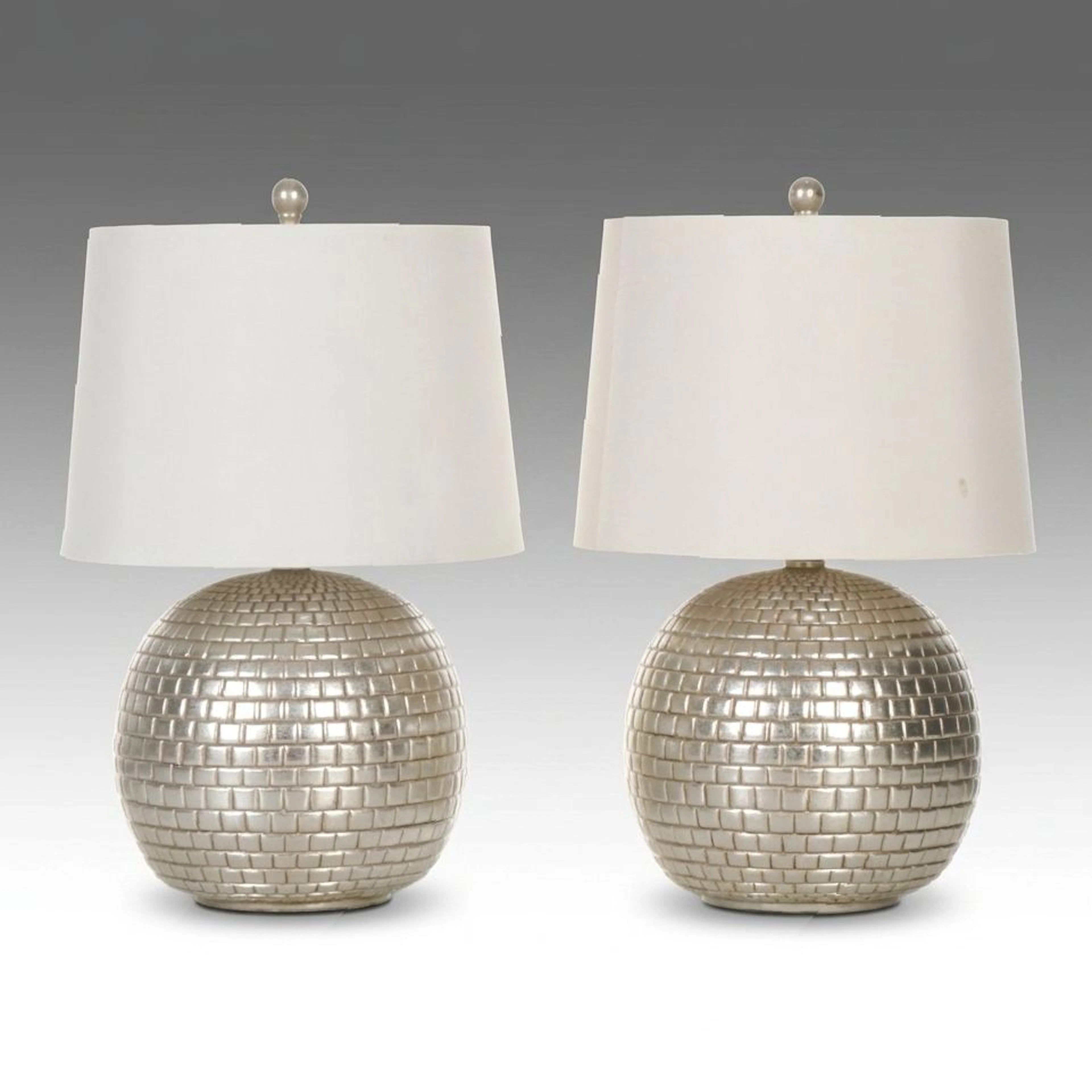 Pair of Disco Ball Type Scored Metal Table Lamps