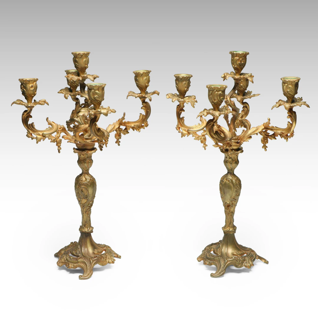 Pair of Rococo Revival Style Brass Candelabra