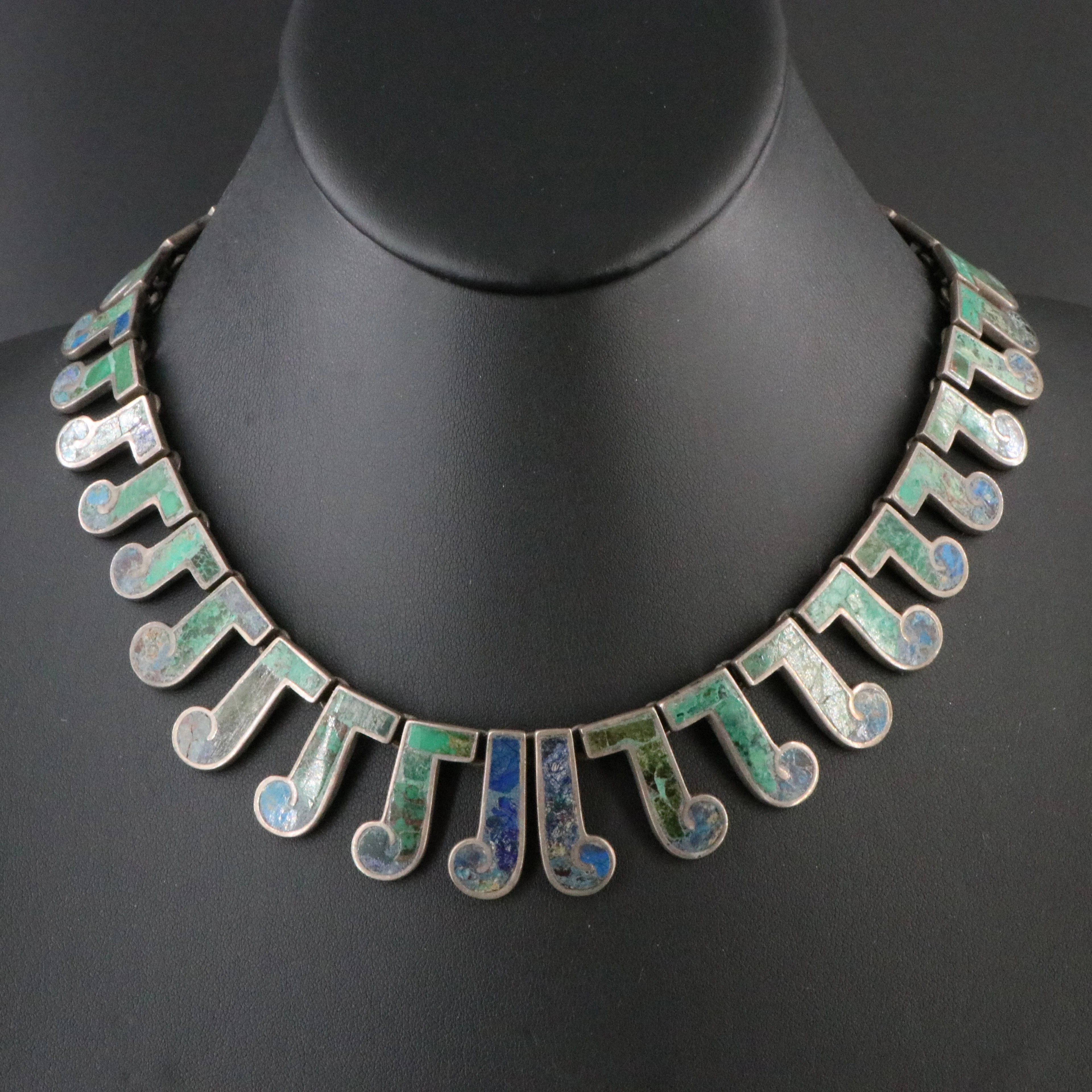 1950s Los Castillo Sterling Chrysocolla Graduated Necklace, #208