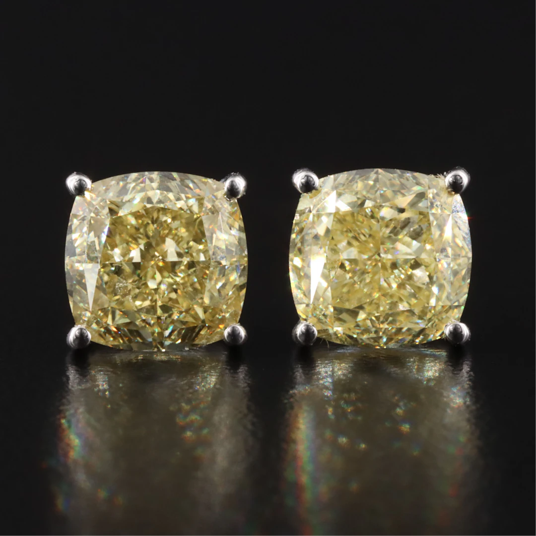 14K 6.81 CTW Lab Grown Fancy Intense Yellow Diamond Earrings with IGI Reports