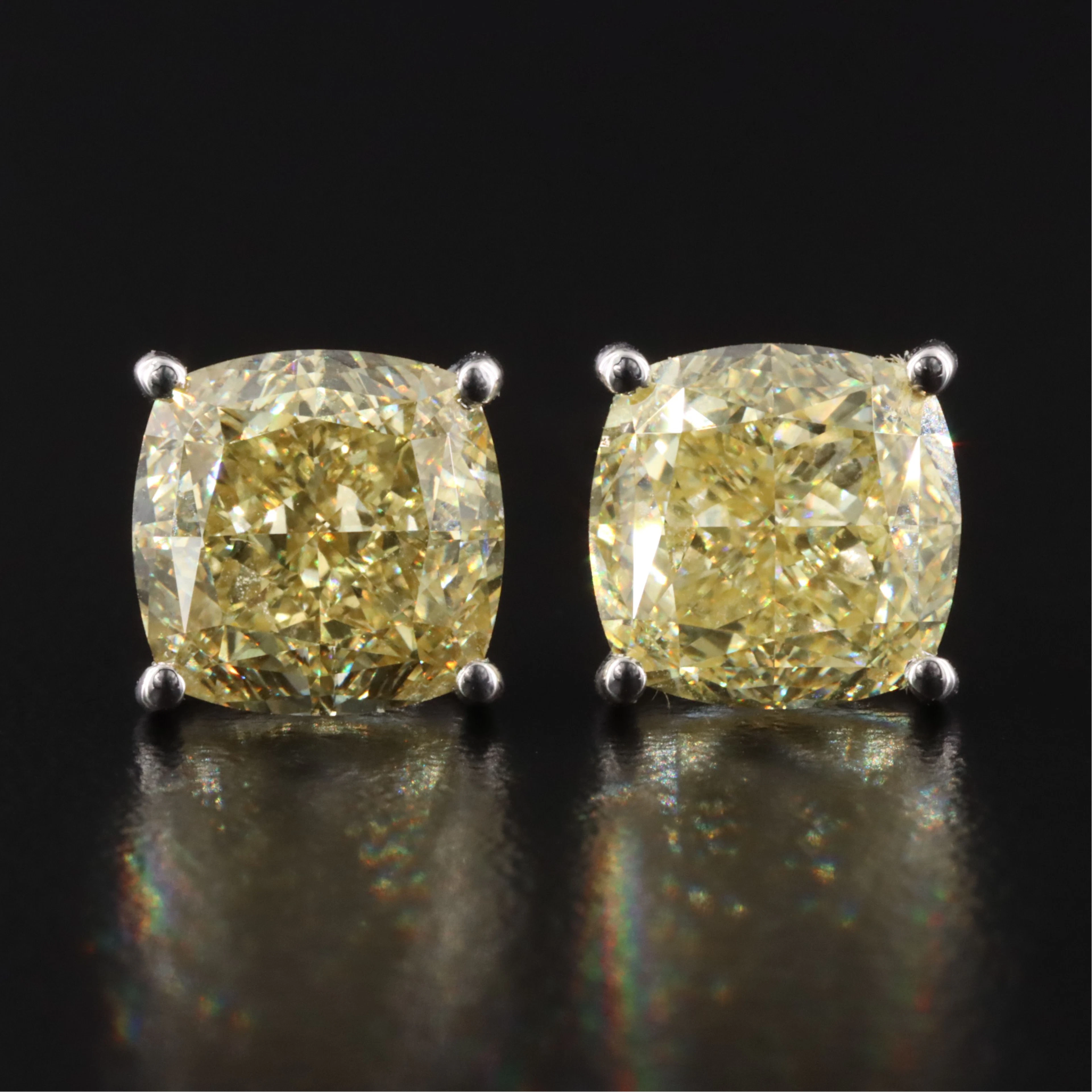 14K 6.81 CTW Lab Grown Fancy Intense Yellow Diamond Earrings with IGI Reports