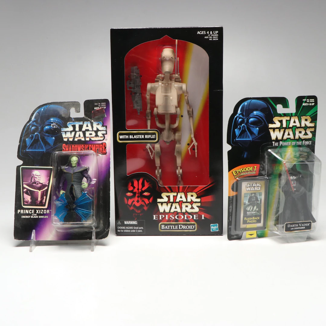 Kenner "Darth Vader" and "Prince Xizor" with Hasbro "Battle Droid"