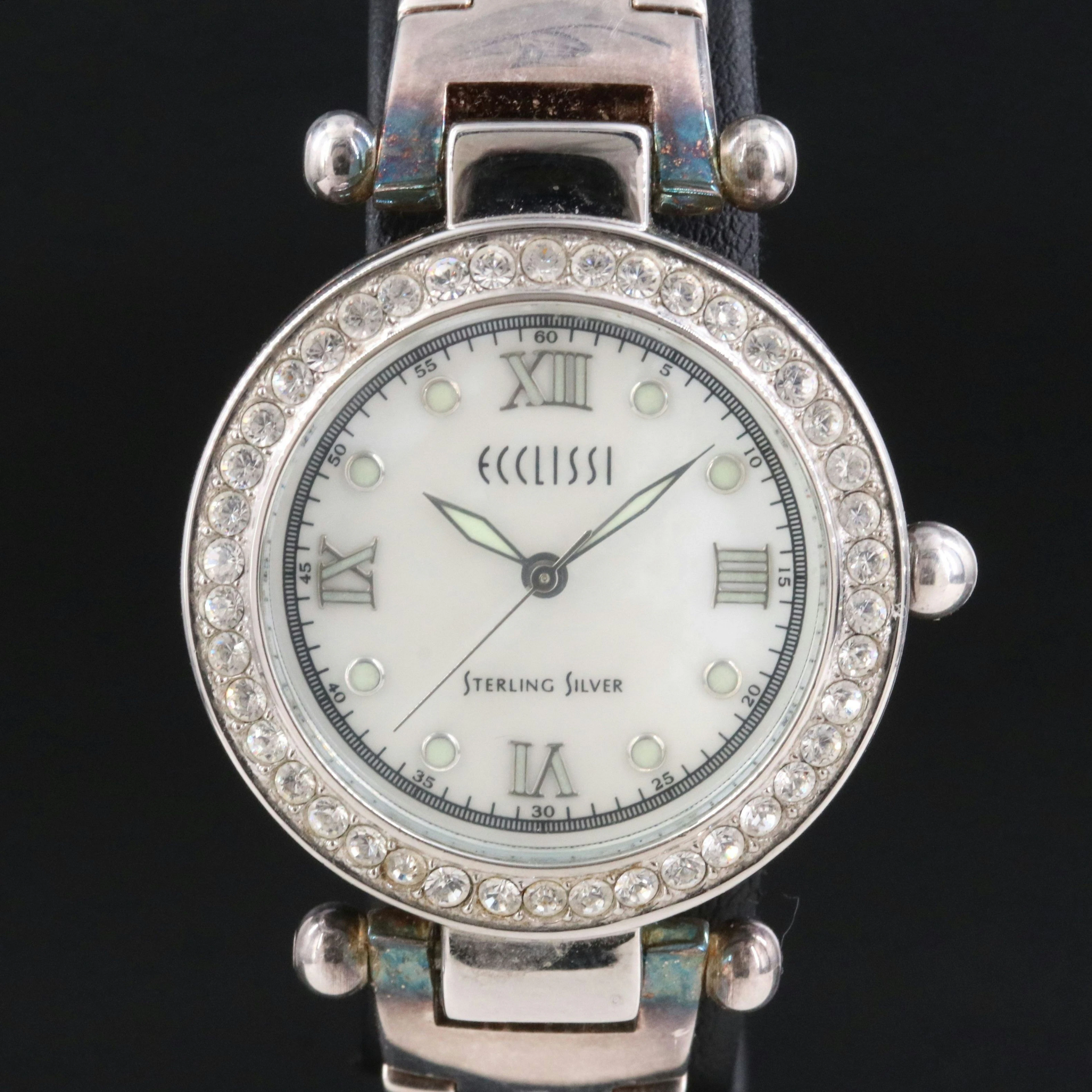 Ecclissi Sterling and Stainless Steel Quartz Watch with Bracelet and Bezel Set