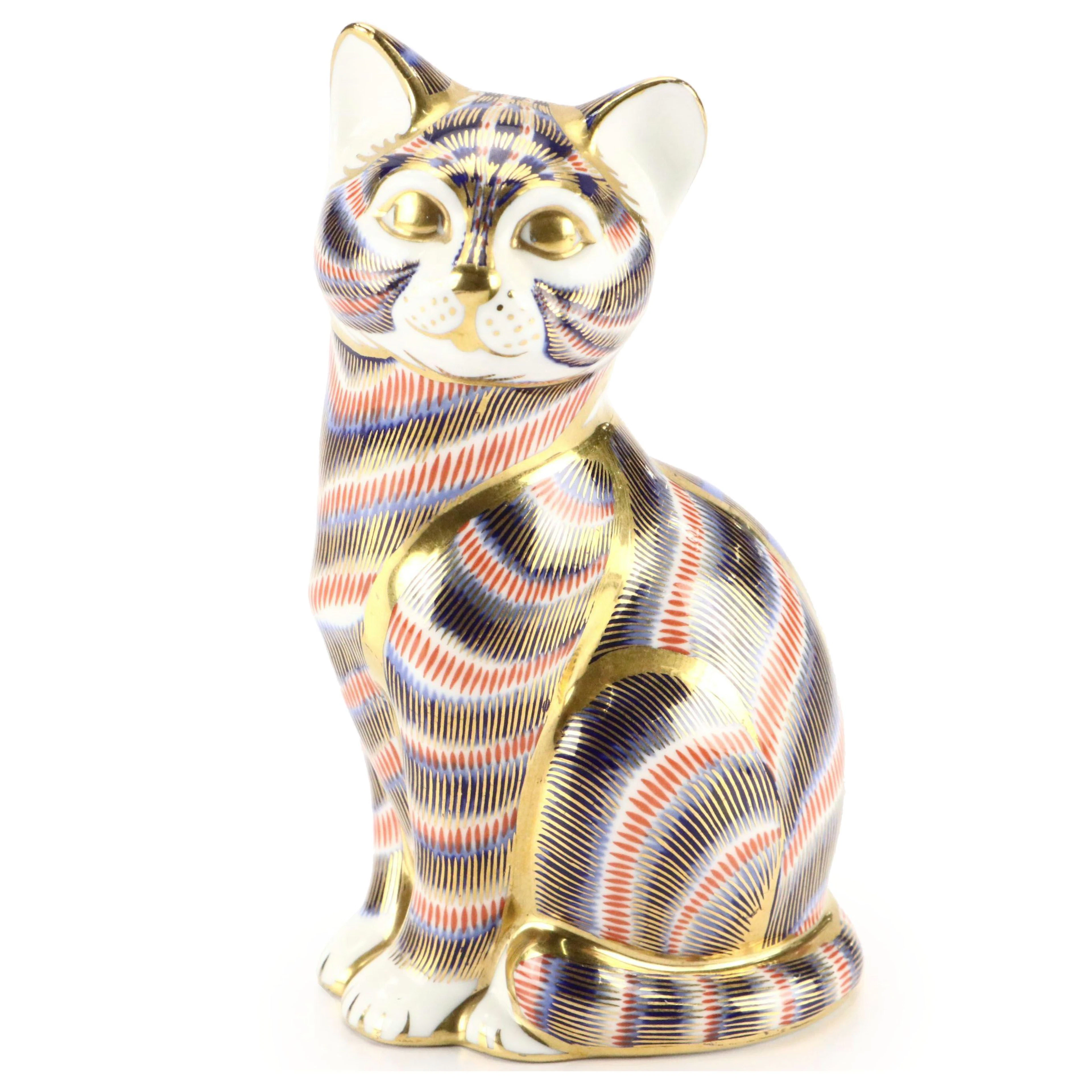 Royal Crown Derby "Imari Cat" Bone China Paperweight, Late 20th Century