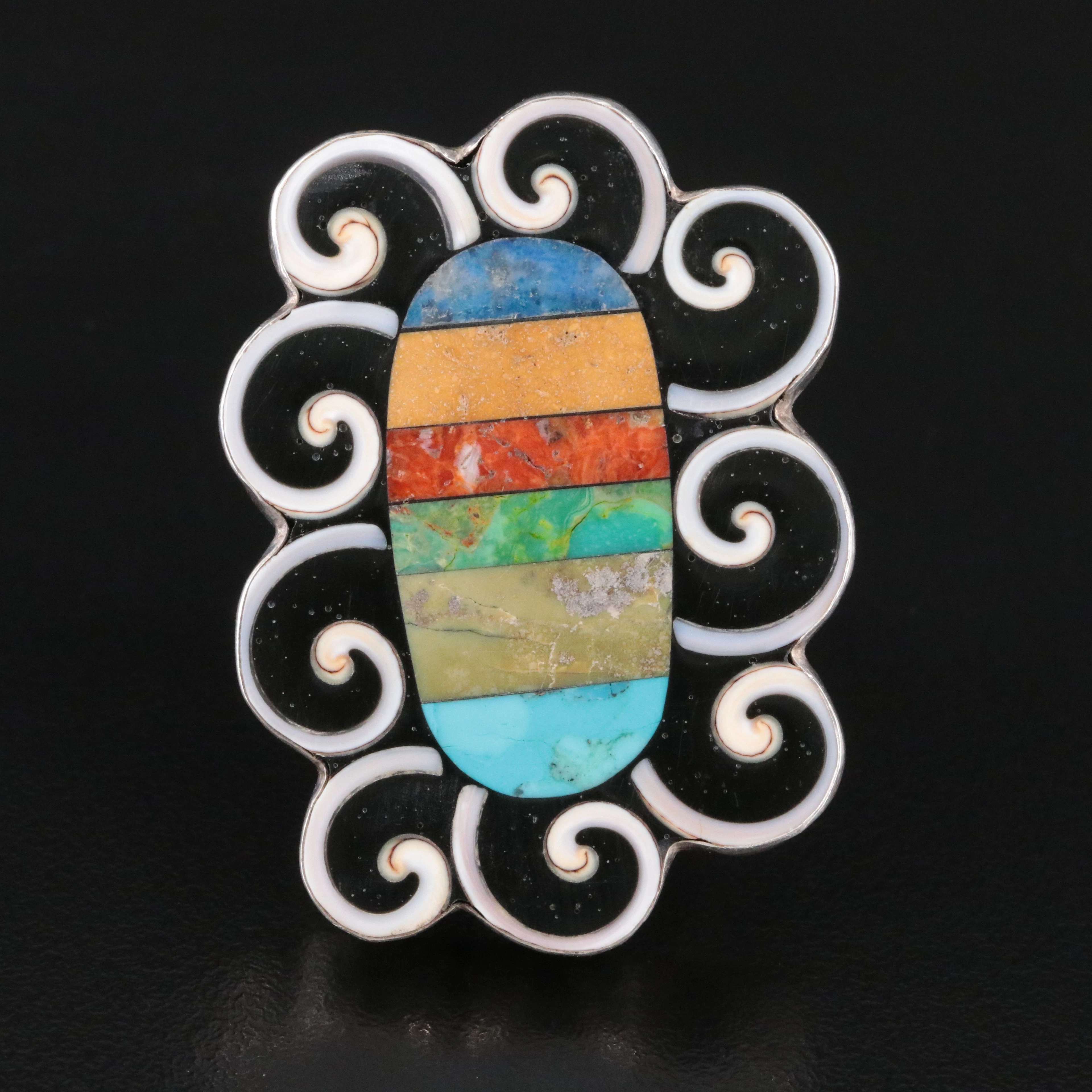 Lorenzo & Mary Louise Tafoya Kewa Sterling Shell, Coral and Turquoise