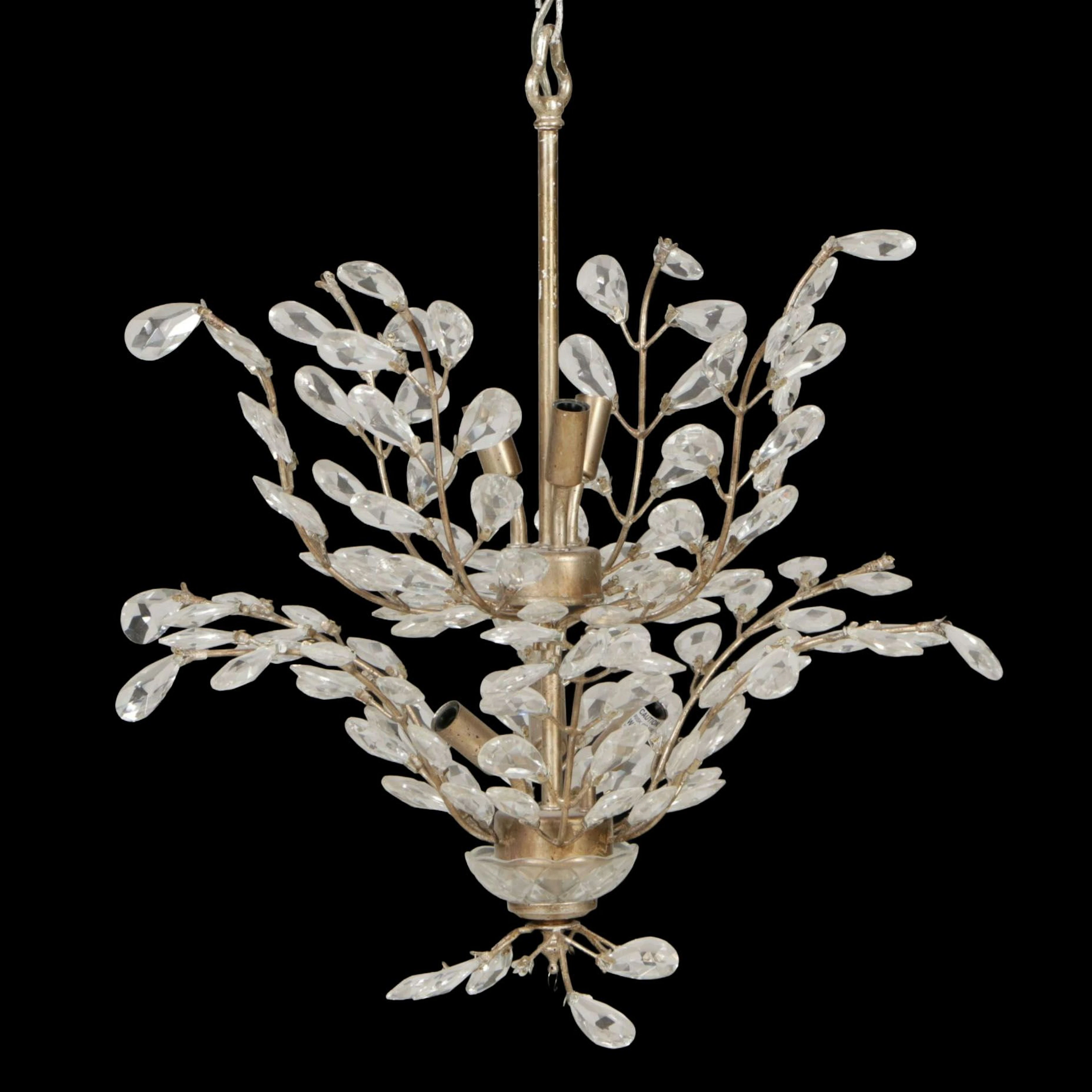 Contemporary Style Brushed Gold and Crystal Leaf Six-Arm Chandelier