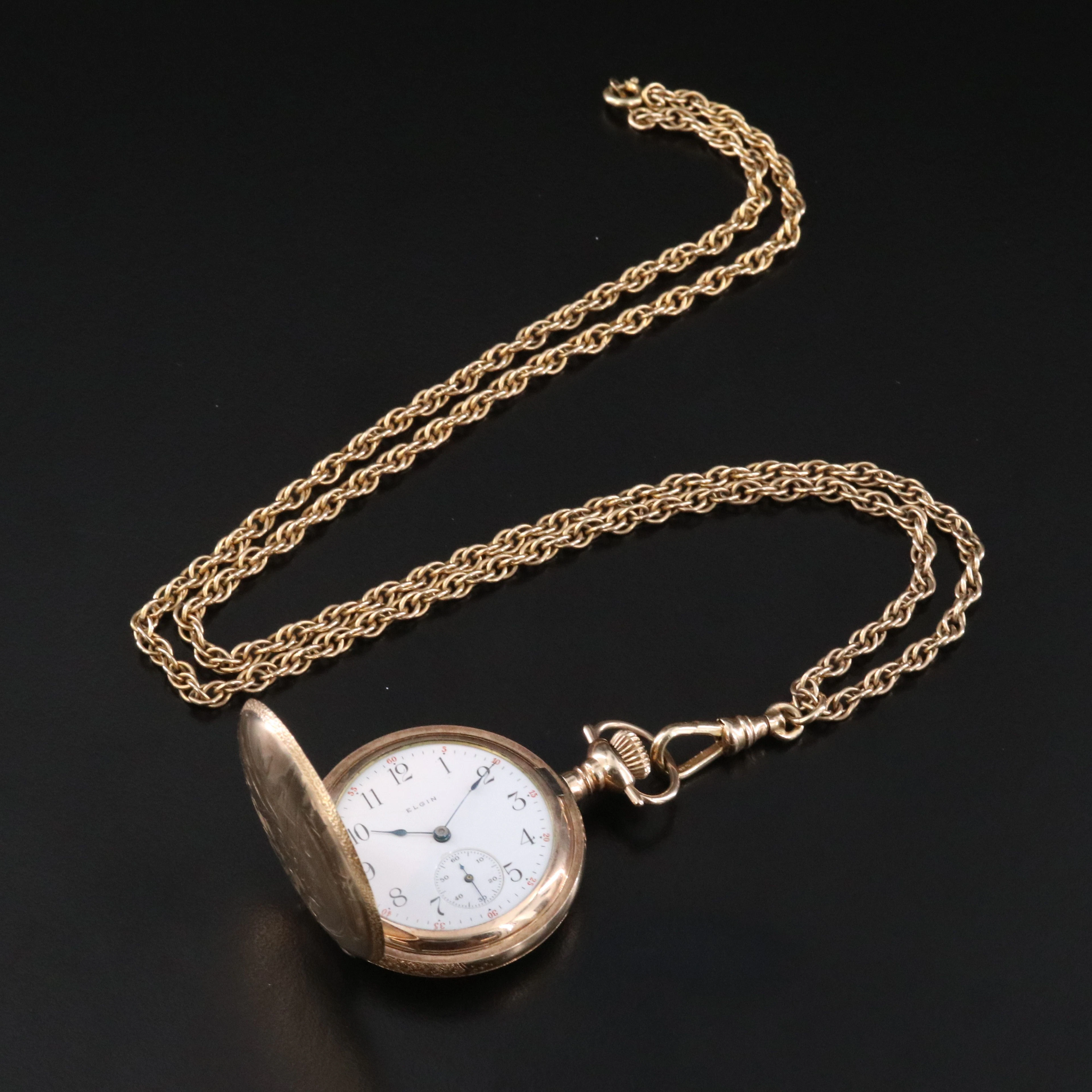 Antique Elgin Ornate Gold-Filled Stem Wind Pendant Watch