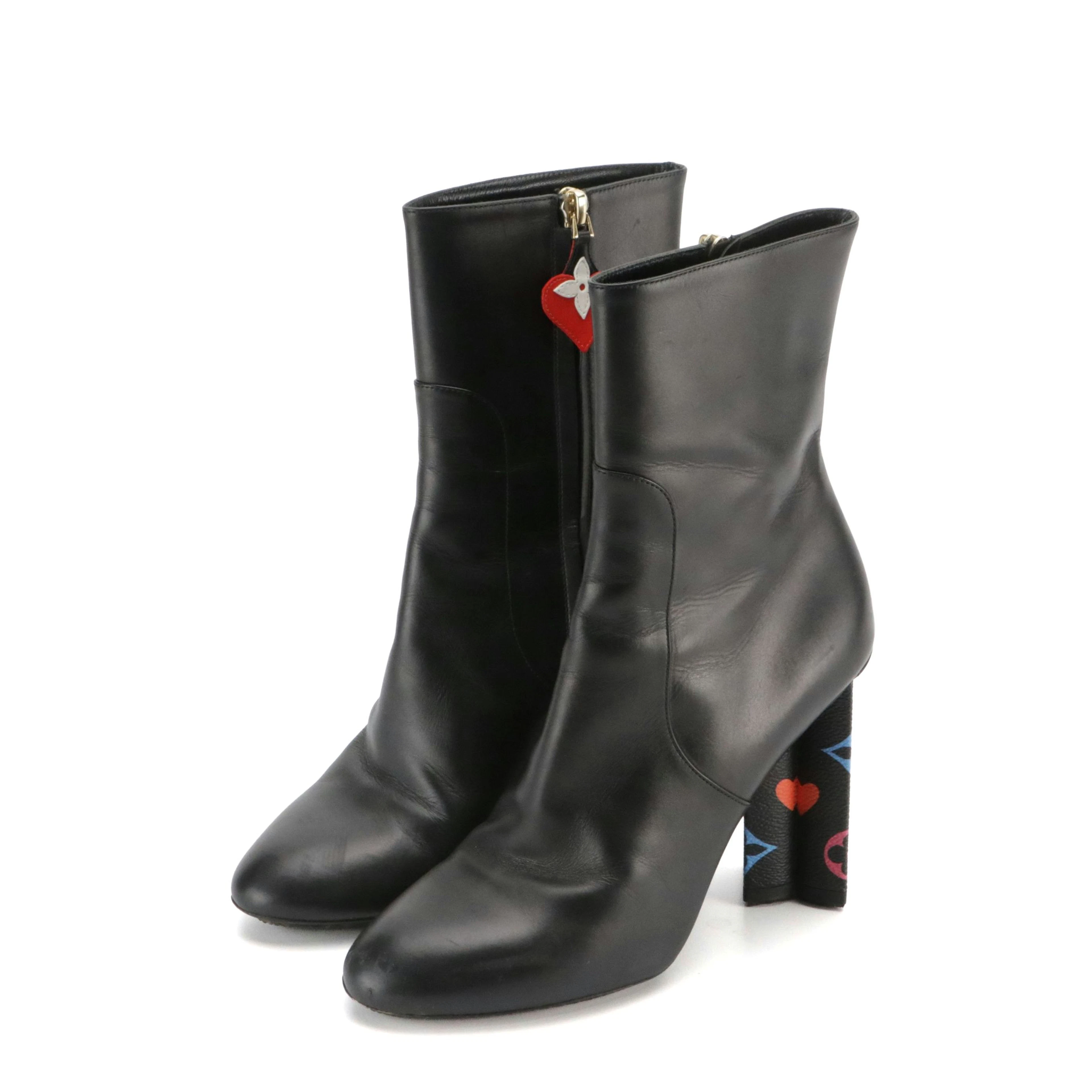 Louis Vuitton x Yayoi Kusama Black Leather and Multicolor Ankle Zip Boots