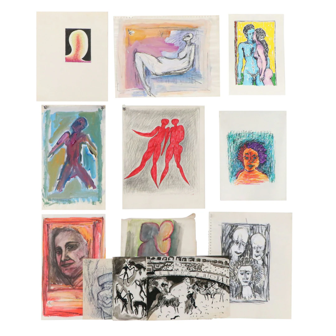 Collection of Achi Sullo Figural Mixed Media Works, Circa Late 20th Century