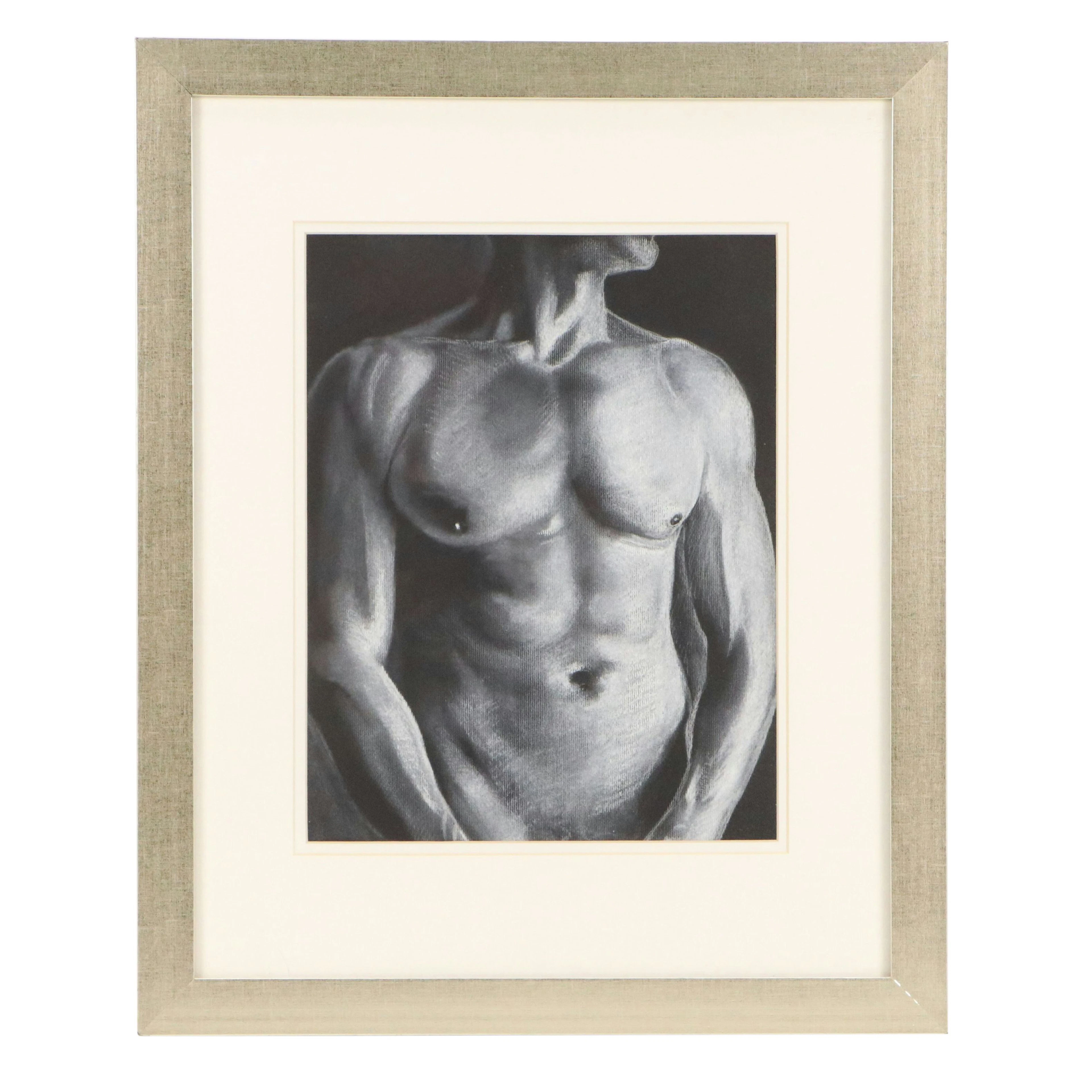 Male Torso Pastel Reverse Drawing, Late 20th to 21st Century