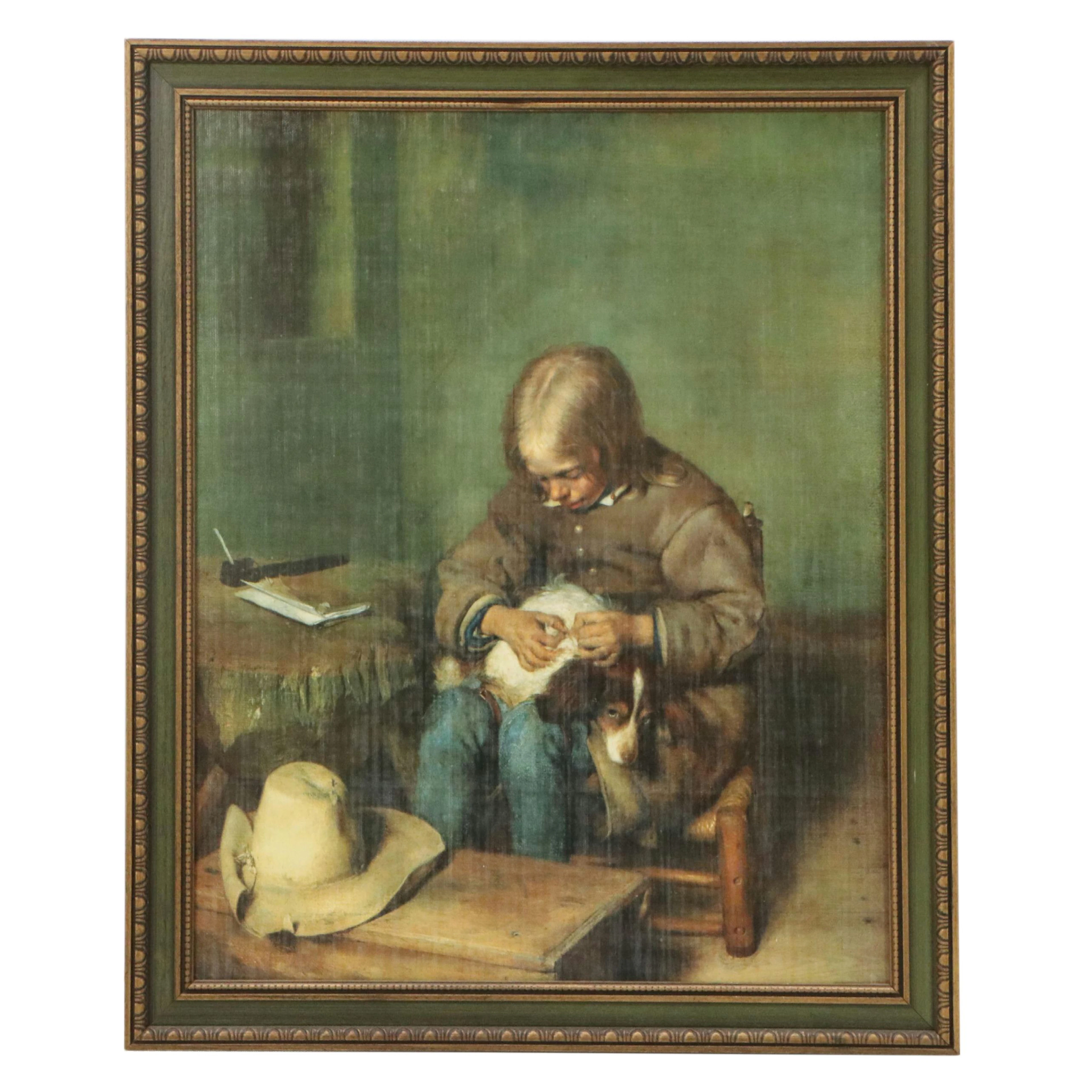 After Gerard ter Borch Embellished Offset Lithograph "The Flea-Catcher"