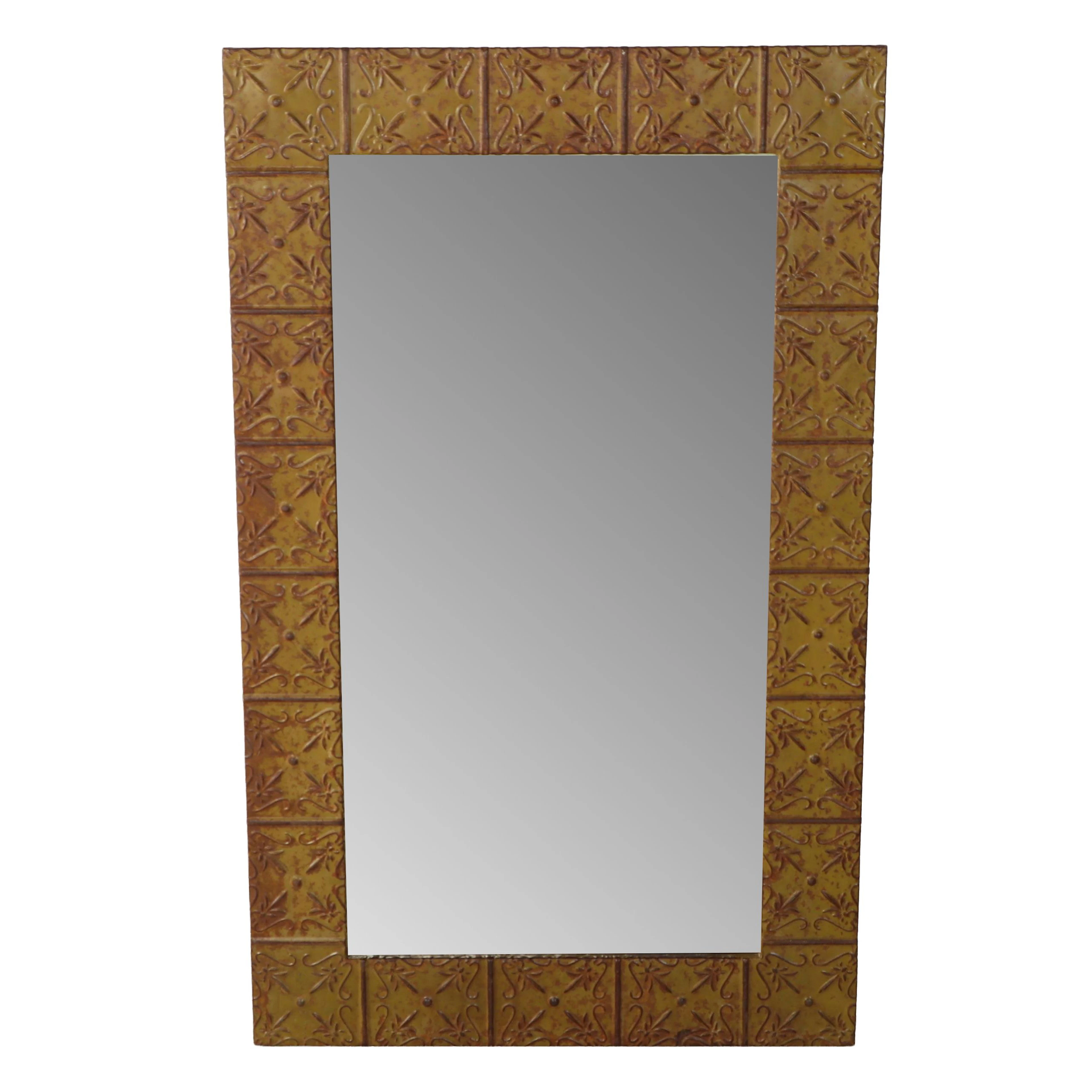 Olde Good Things Salvaged "Tulip Cluster" Tin Ceiling Tile Frame Wall Mirror