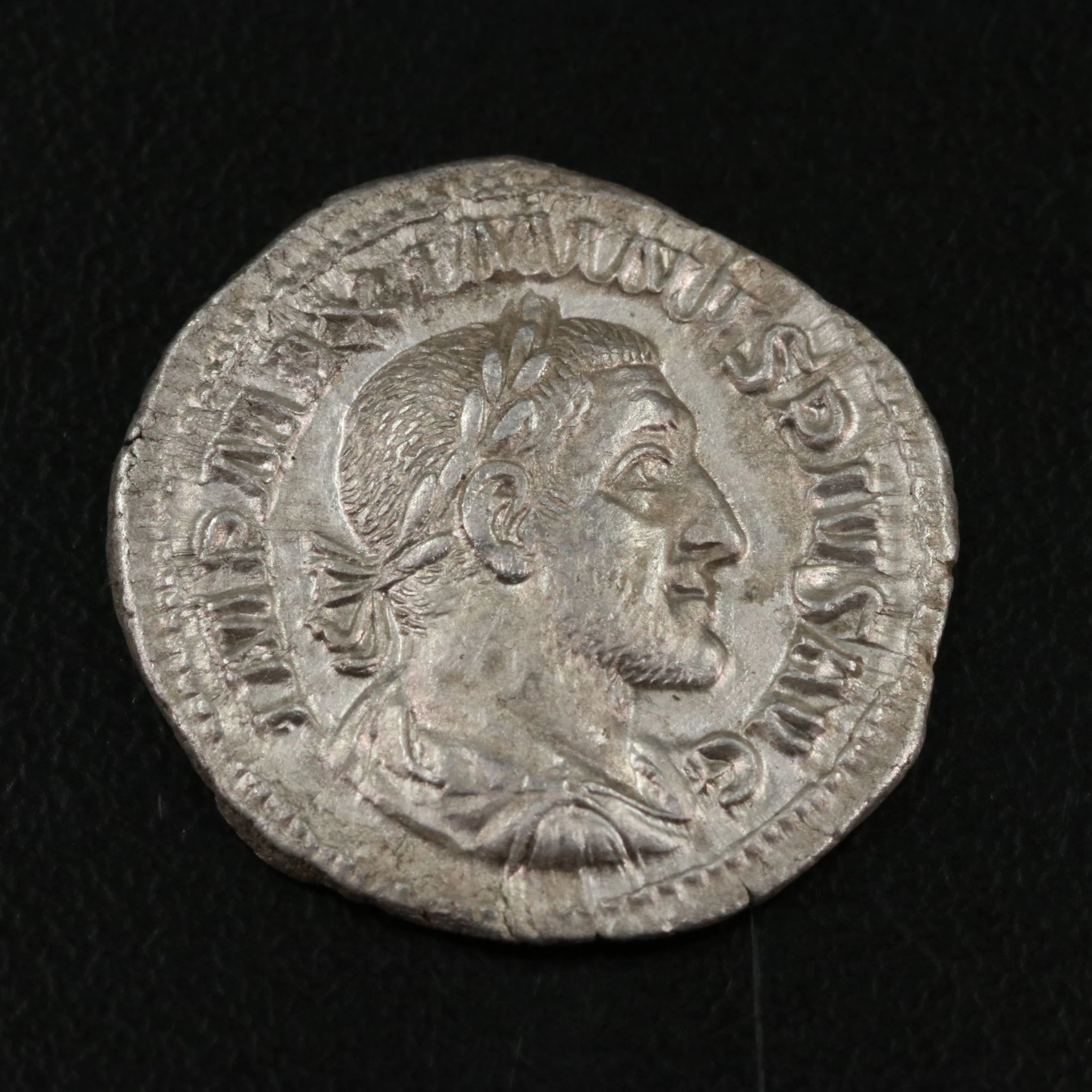 Ancient Roman Imperial AR Denarius Coin of Maximinus I, ca. 235 A.D.