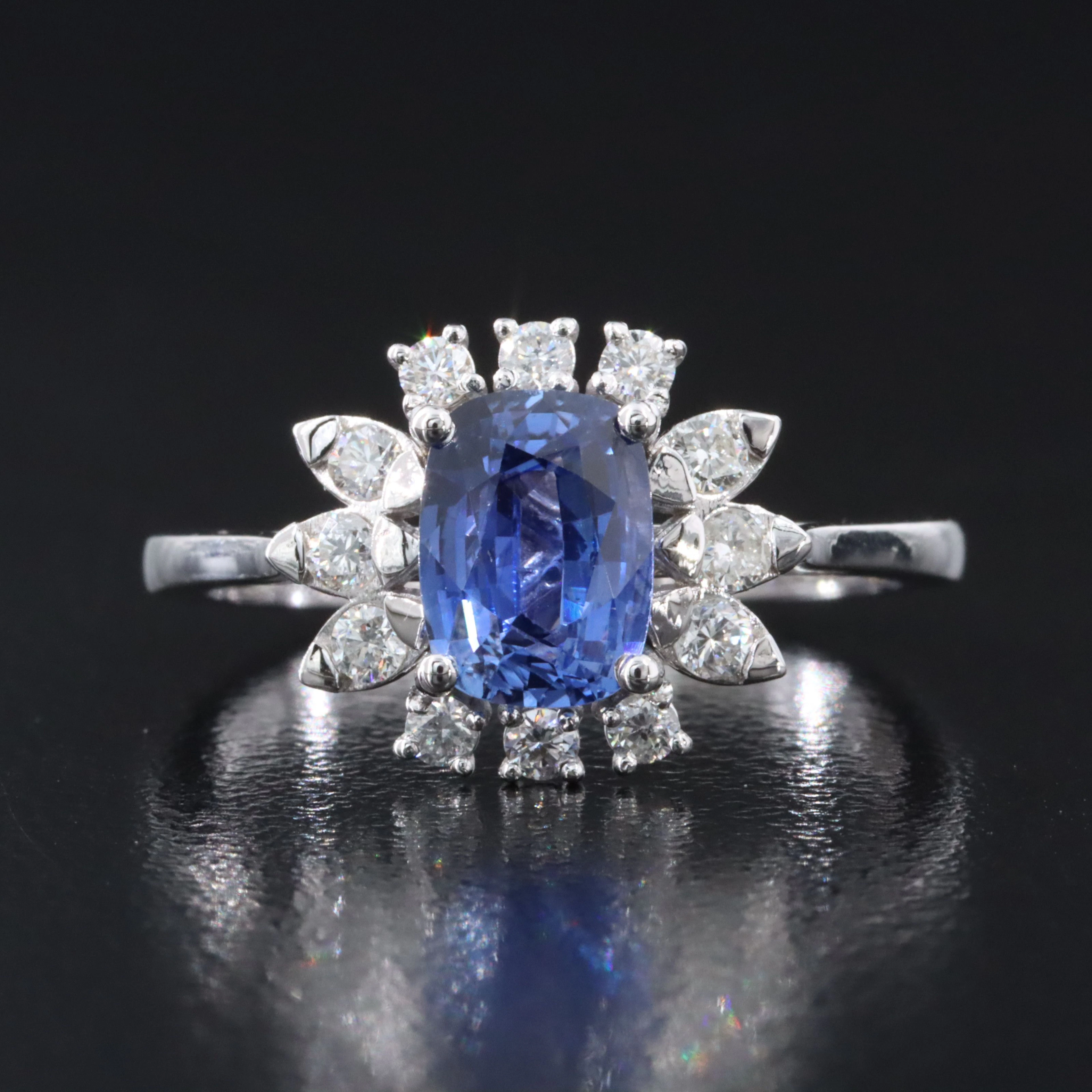 14K Sri Lankan 1.50 CT Sapphire and Diamond Ring with GIA Report