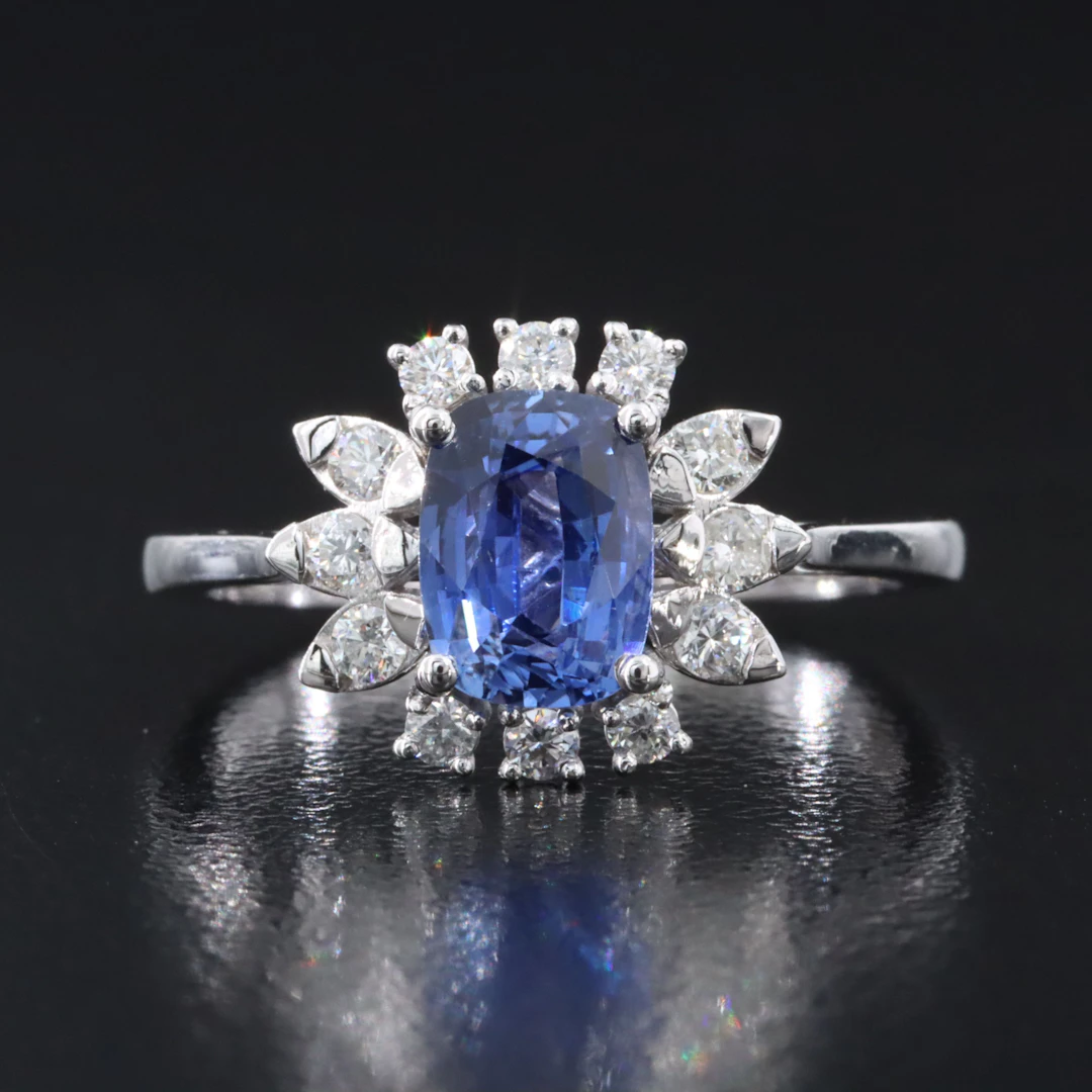 14K Sri Lankan 1.50 CT Sapphire and Diamond Ring with GIA Report
