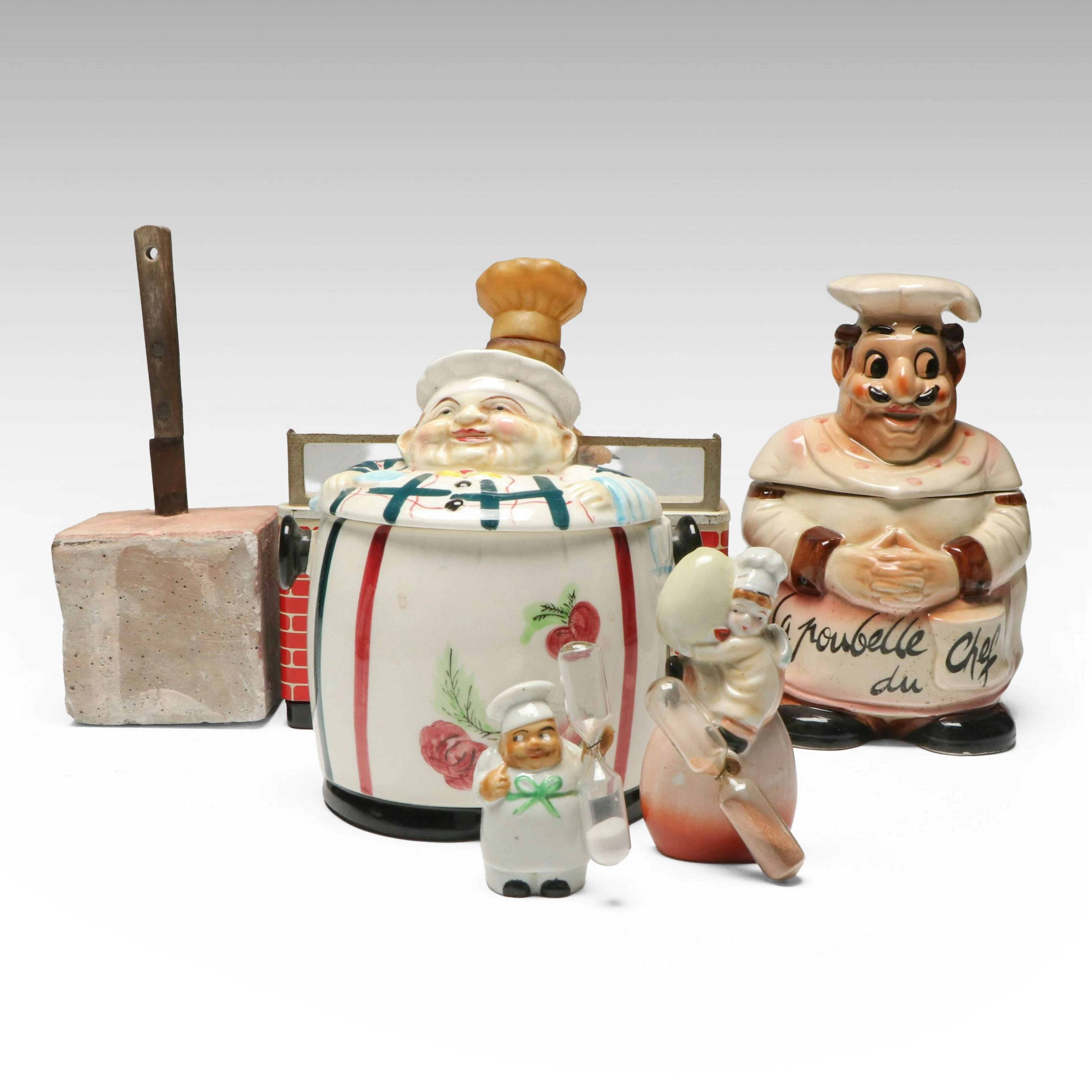 Japanese Tin Lithograph Hamburger Chef Toy with More Kitchen Décor, Vintage