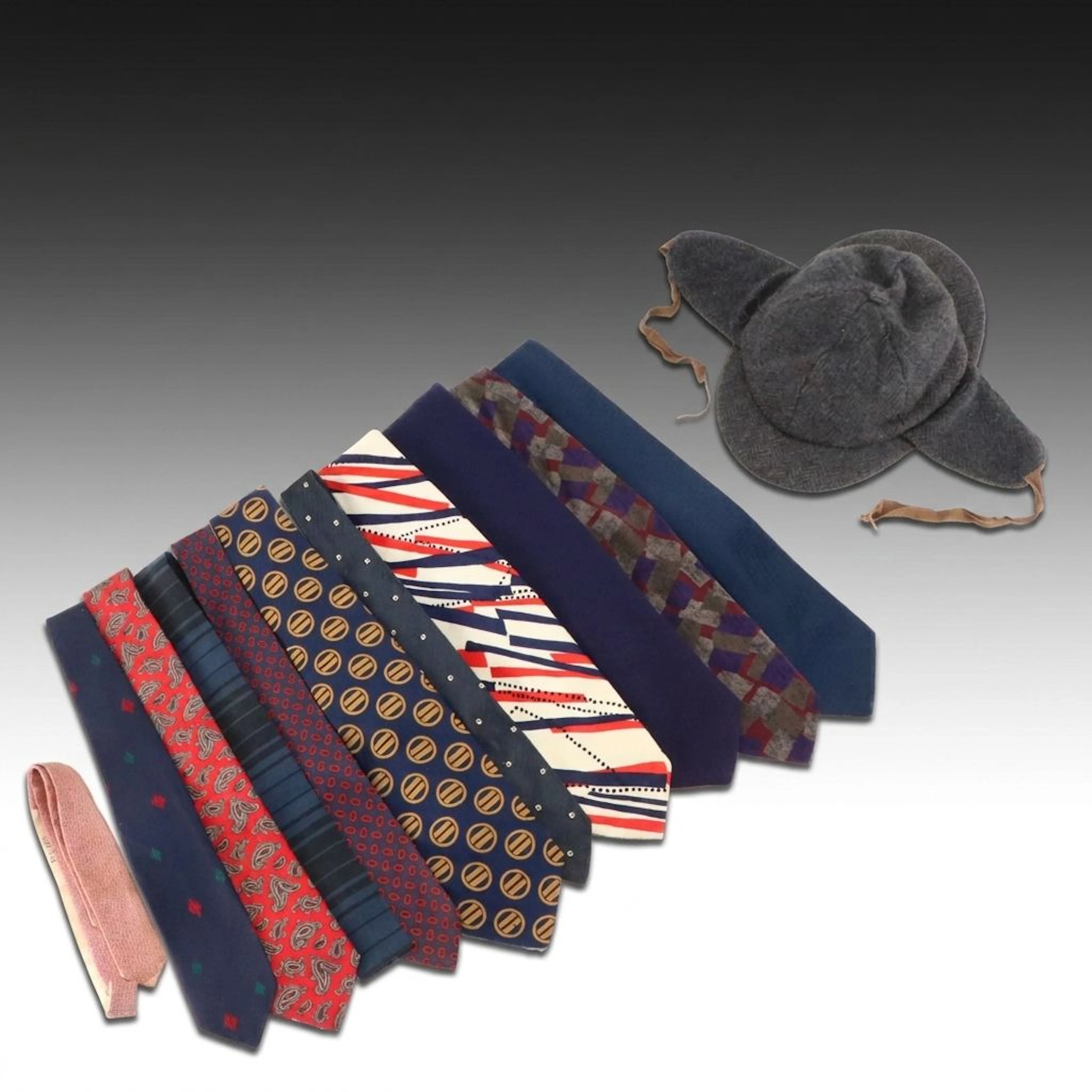Donegal Tweed Ear Flap Cap, Van Heusen, Lord & Taylor, and Other Ties, Vintage