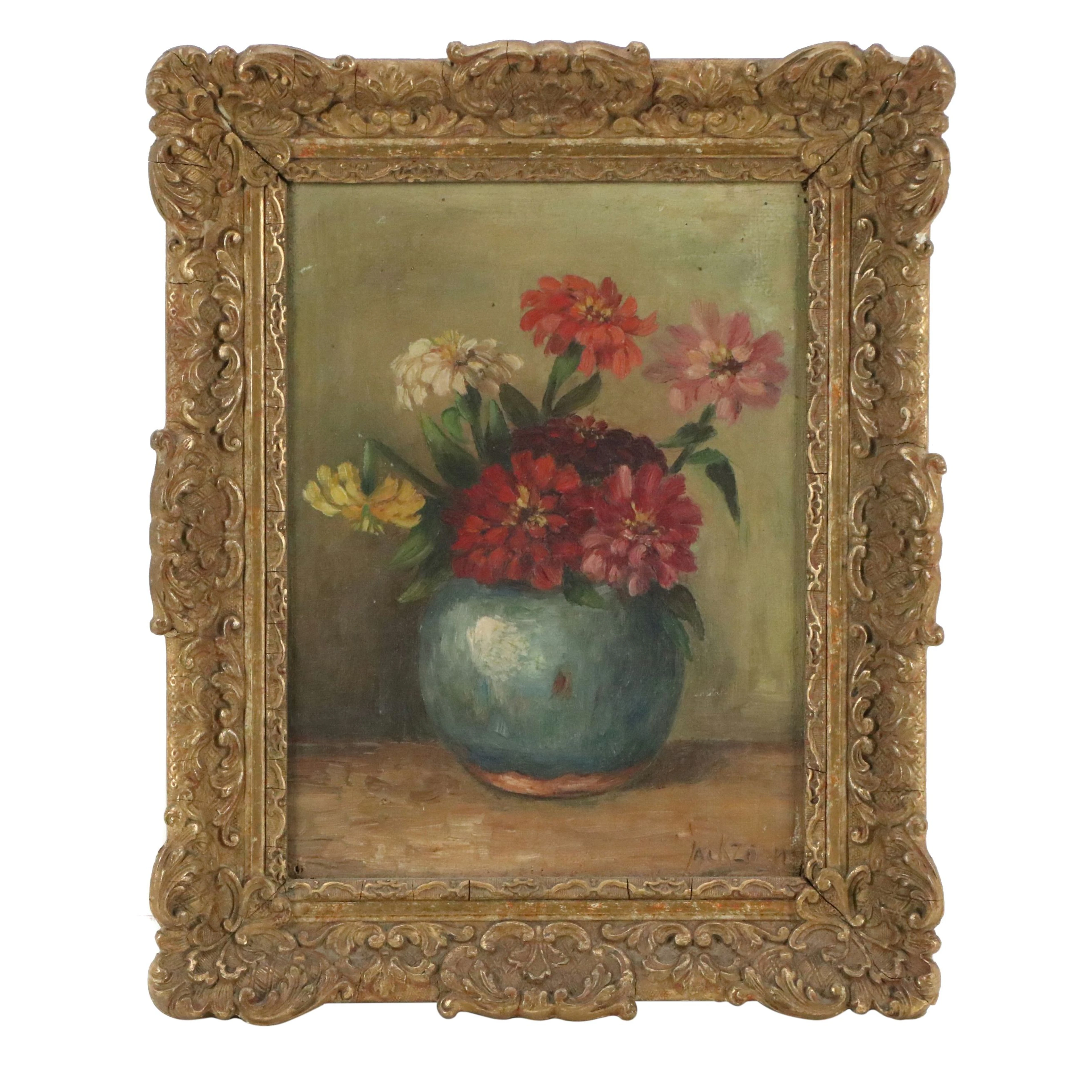 Oil Painting of Flower Still Life, Early to Mid-20th Century